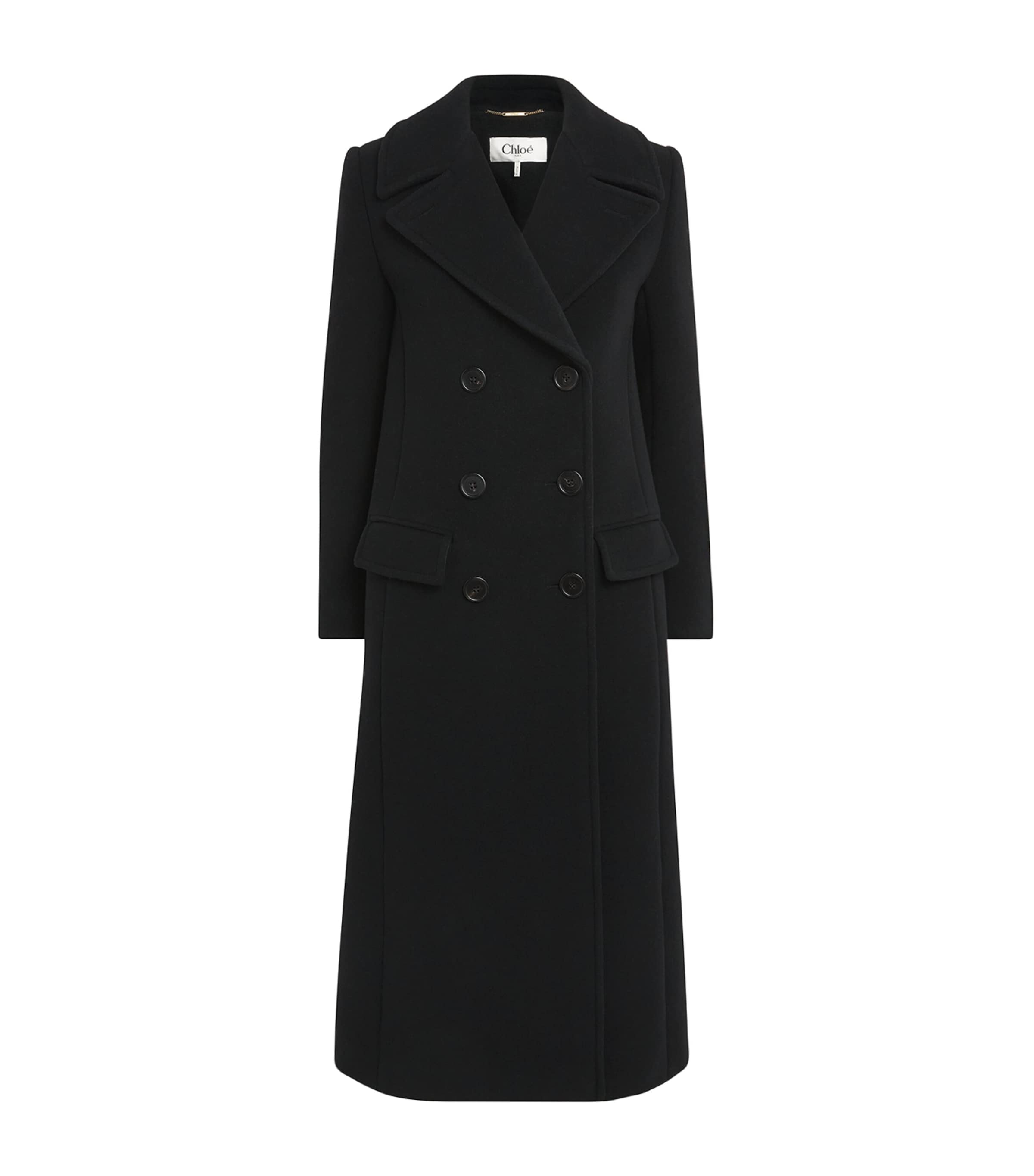 Chloé Womens Virgin Wool Double-Breasted Coat Black