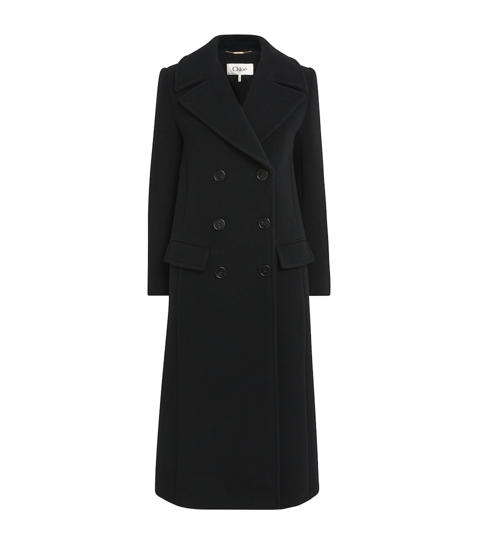 Chloé Womens Virgin Wool Double-Breasted Coat Black
