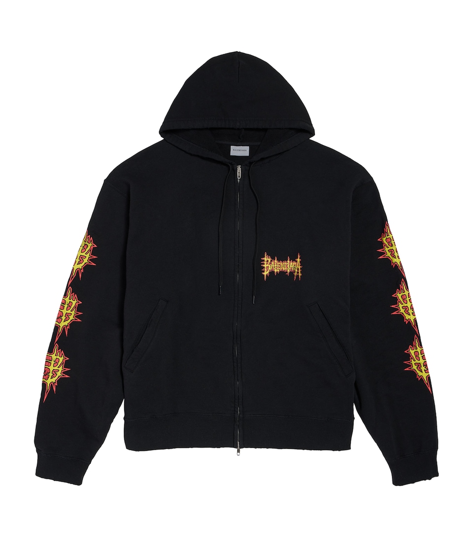 Balenciaga Mens Sacré Cœur Logo Oversized Zip-Up Hoodie