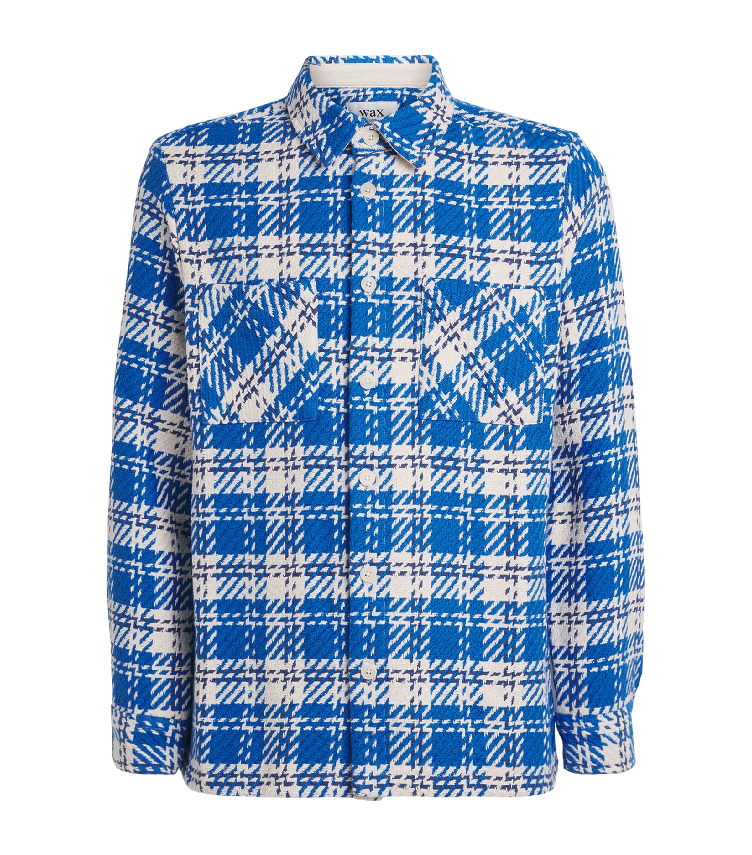 Wax London Mens Cotton Check Whiting Overshirt Blue / Ecru
