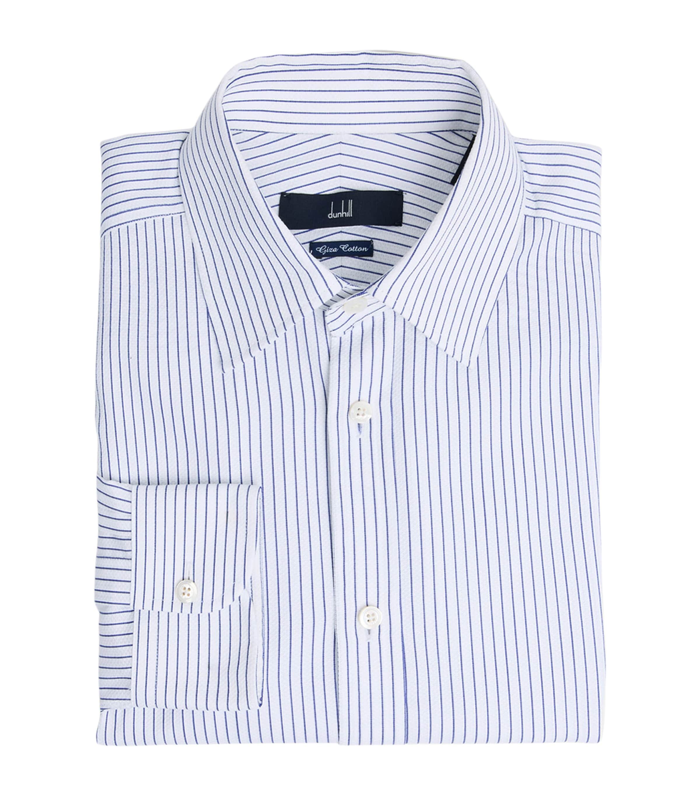 Dunhill Mens Giza Cotton Pinstripe Formal Shirt White