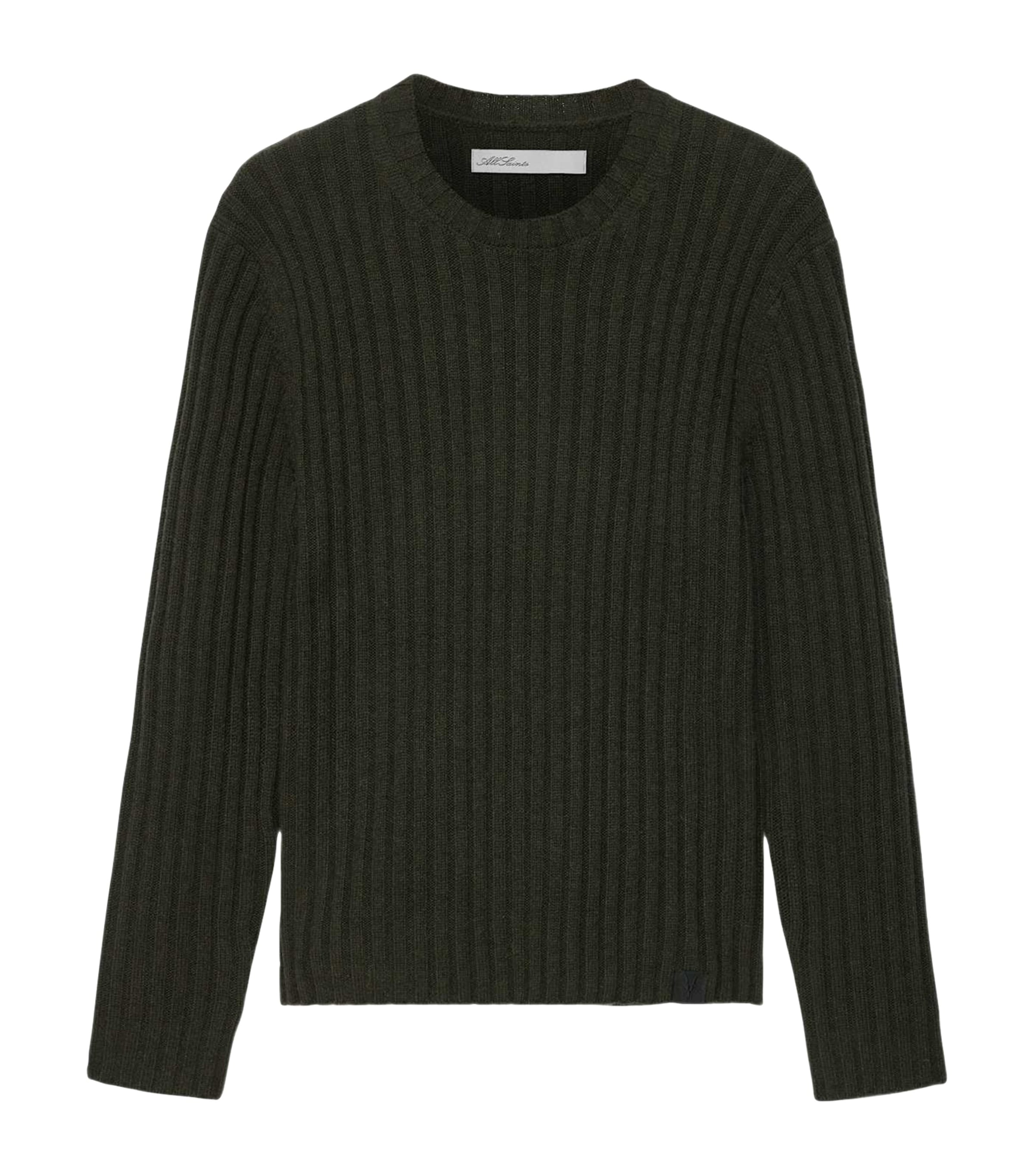 AllSaints Mens Merino Wool-Blend Liev Sweater Dark Khaki Green