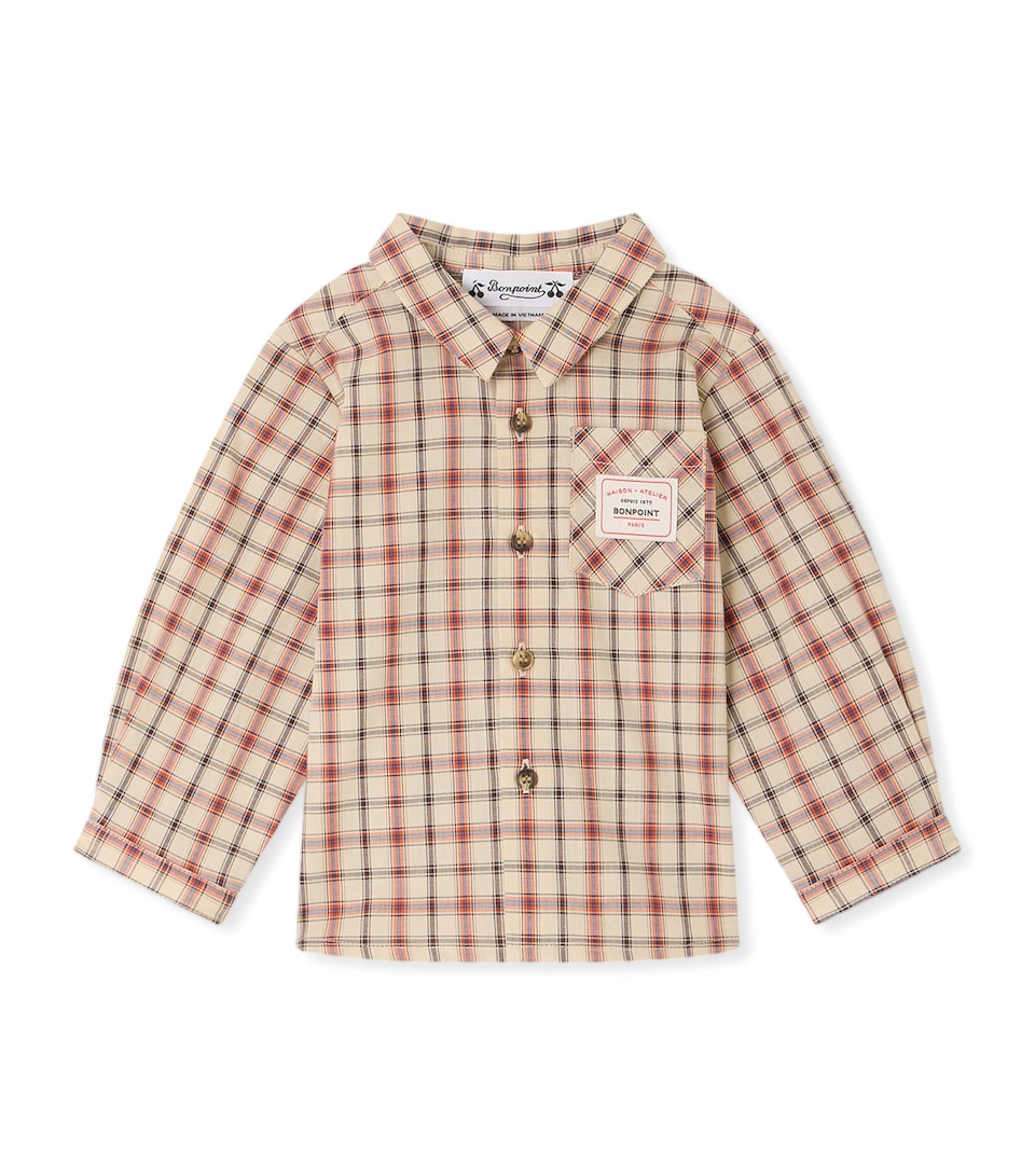 Bonpoint Organic Cotton Check Gillo Shirt (6-12 Months) Carreaux Beige