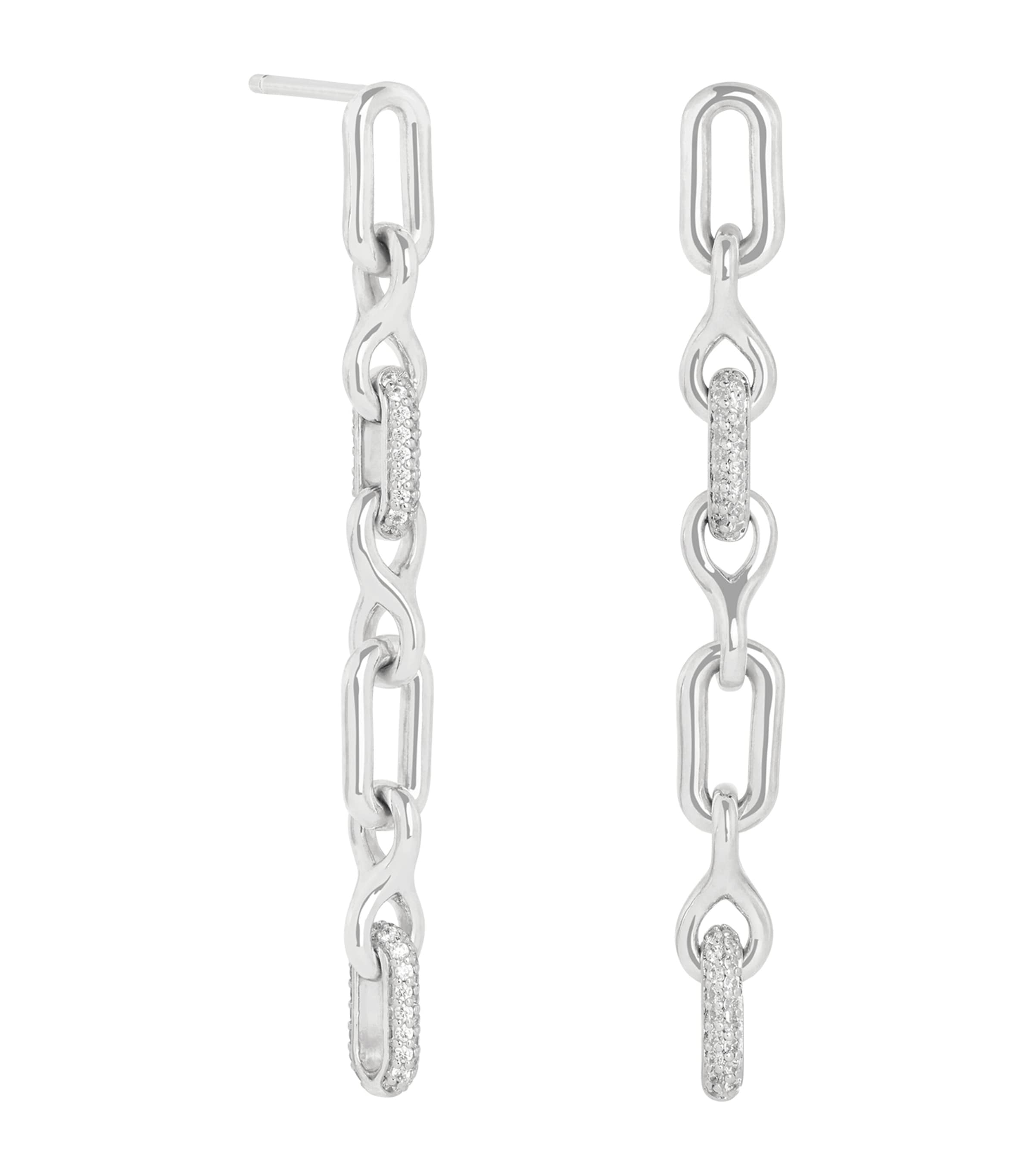 Rhodium-Plated Pavé Chain Link Drop Stud Earrings