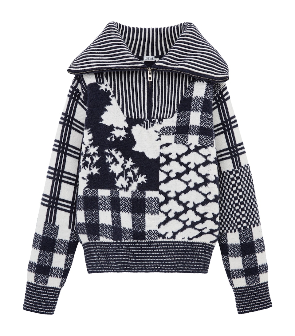 LOEWE Womens x Cosima Von Bonin Jacquard Zip-Up Sweater Navy/white