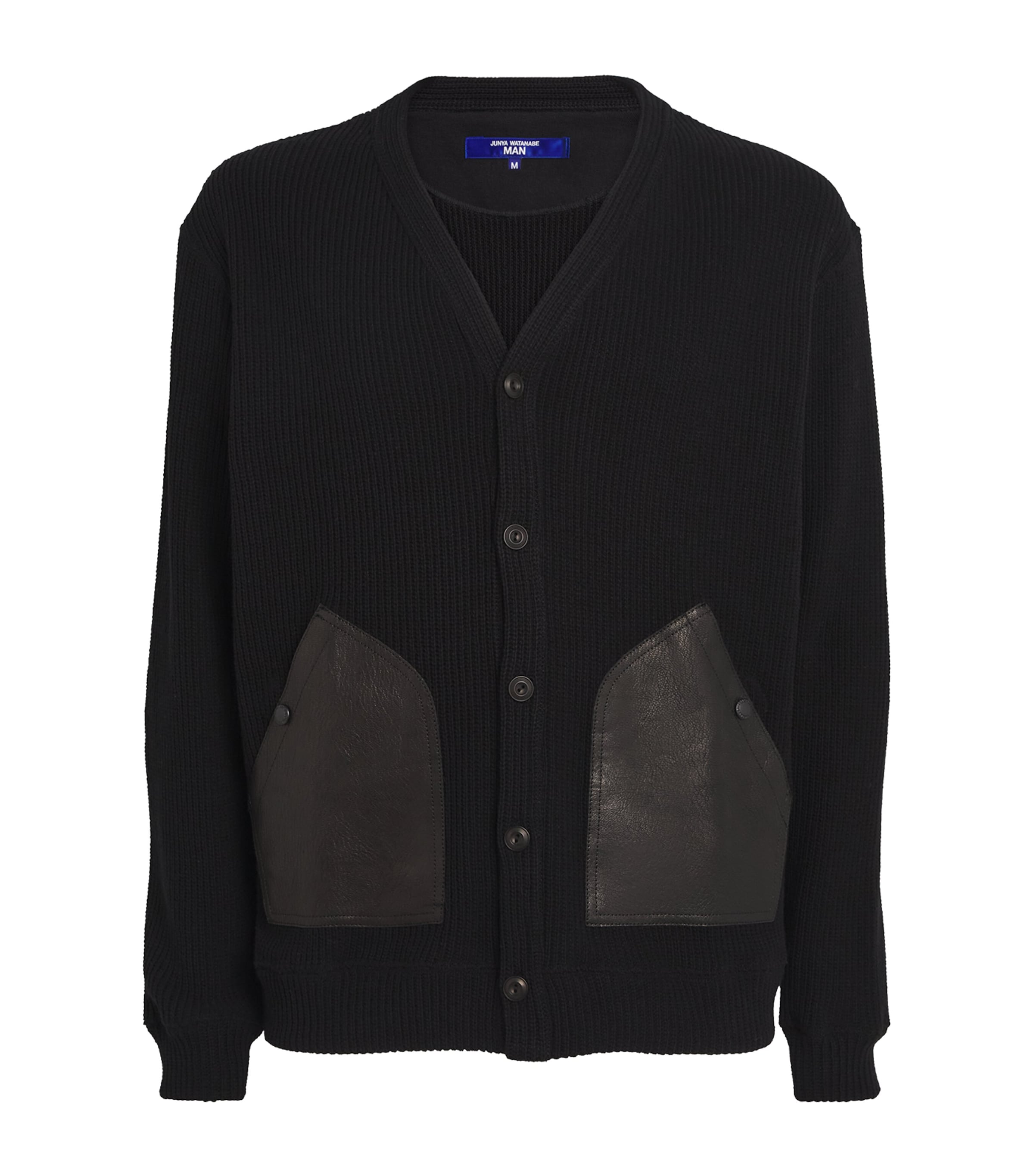 Cotton Leather-Pocket Cardigan