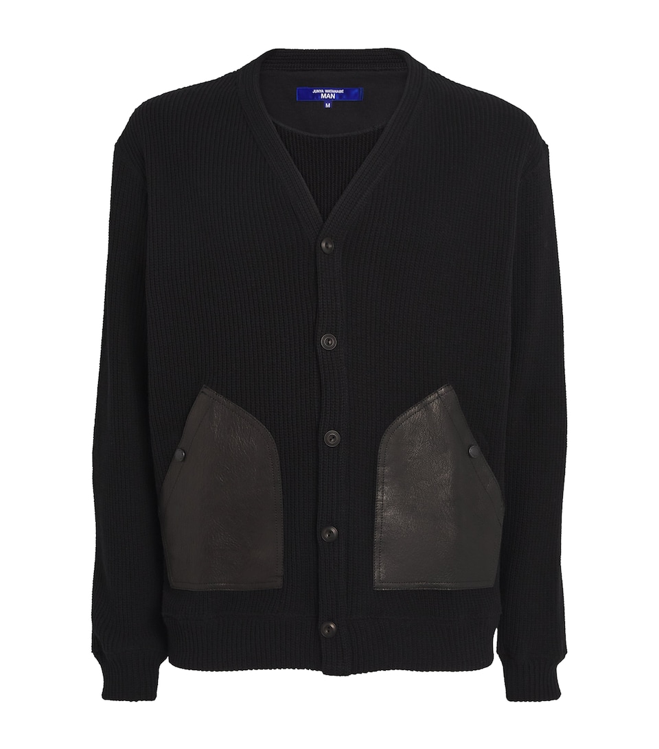 Cotton Leather-Pocket Cardigan
