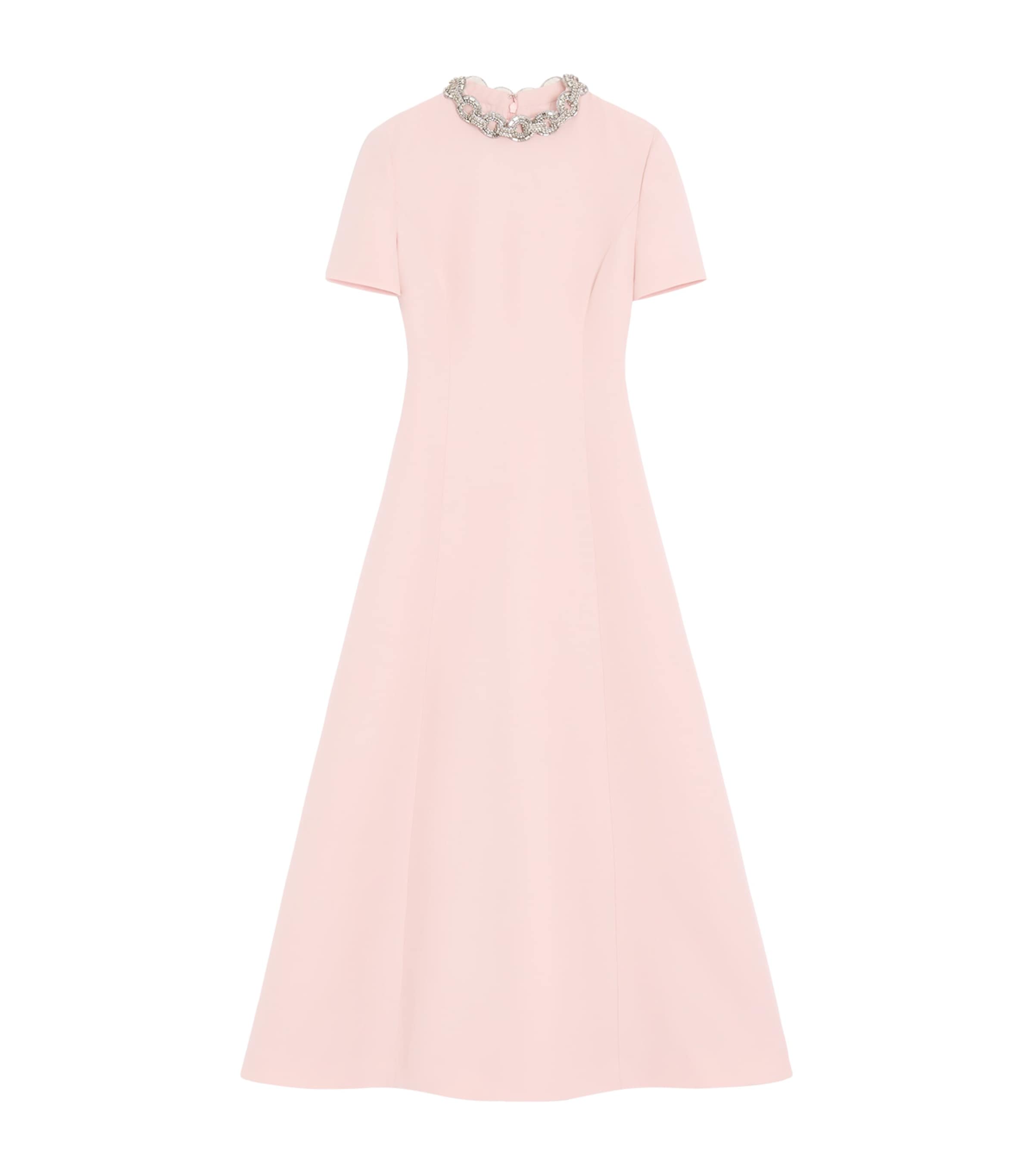 Valentino Womens Wool-Silk Crepe Embellished Midi Dress