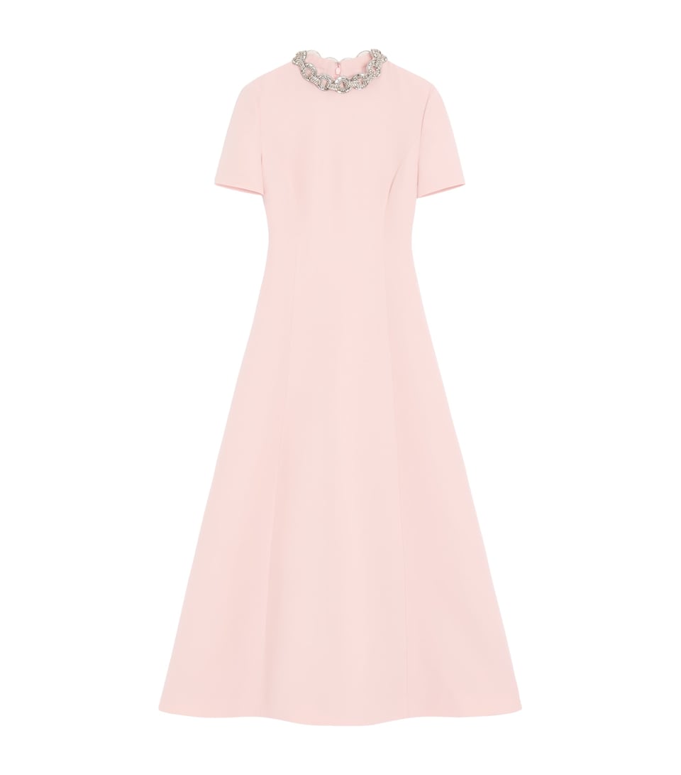 Valentino Womens Wool-Silk Crepe Embellished Midi Dress
