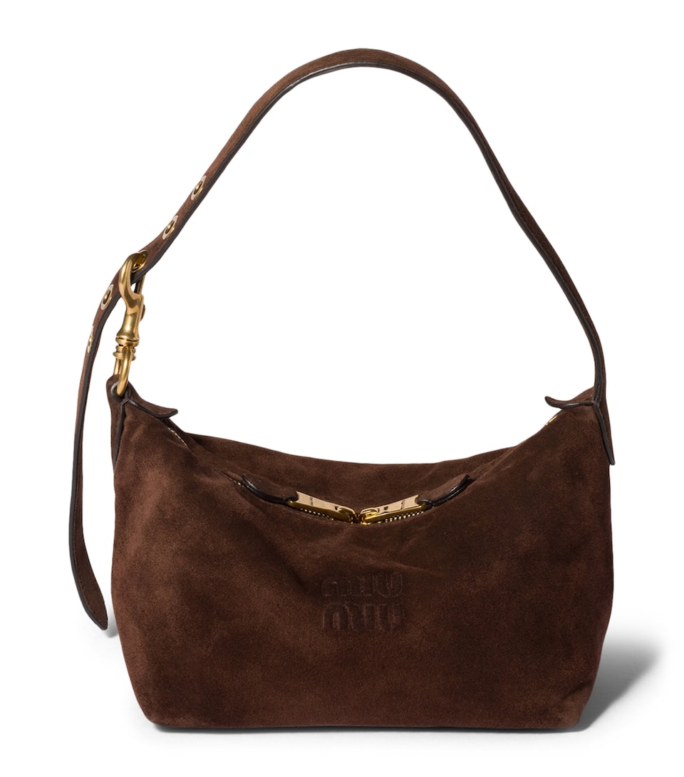Miu Miu Small Suede Spirit Shoulder Bag Brown