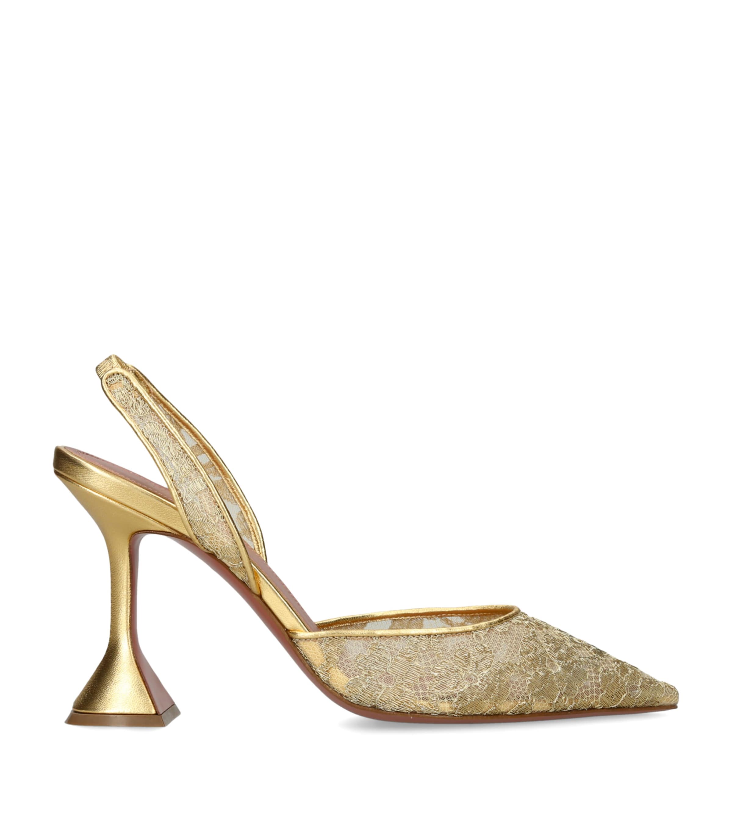 Amina Muaddi Lace Holli Slingback Pumps 95 Gold