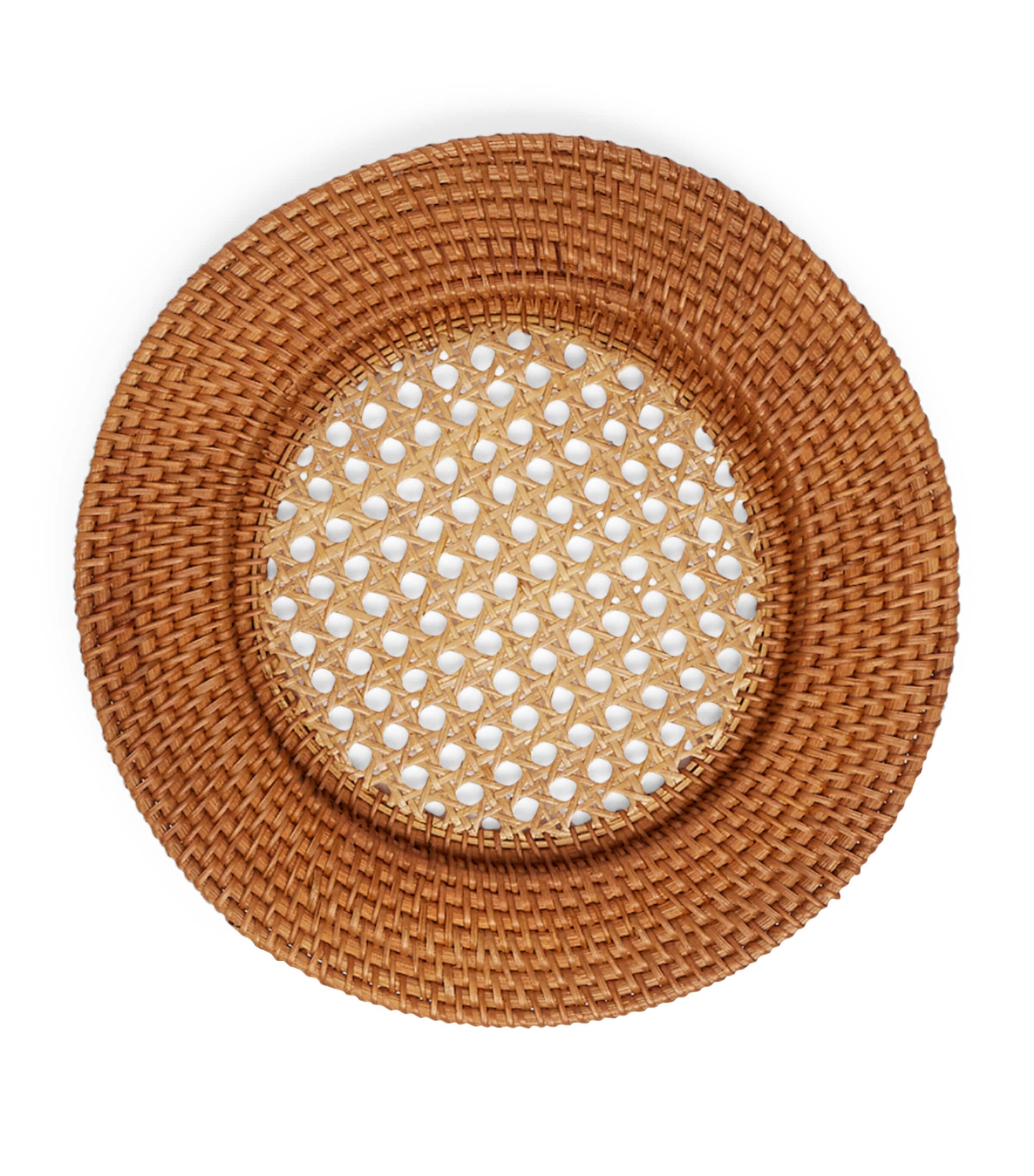 Set of 4 Brown Rattan Charger Plates (32cm)