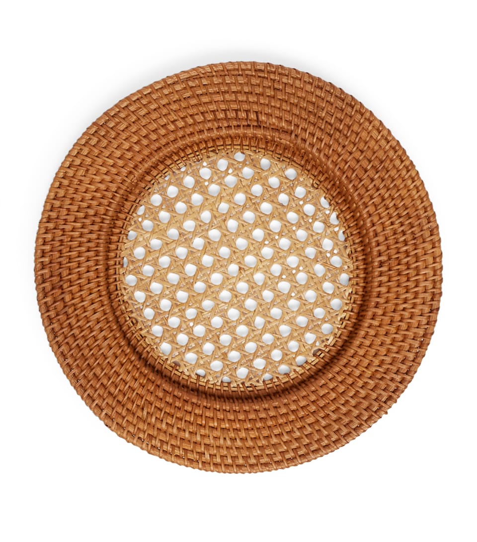 Set of 4 Brown Rattan Charger Plates (32cm)