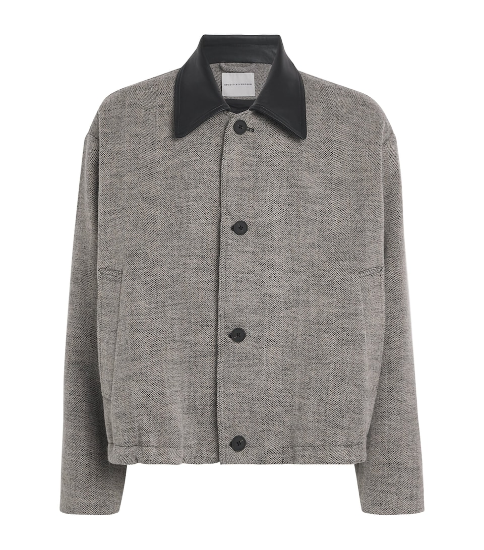 Studio Nicholson Mens Wool-Blend Howth Bomber Jacket Black / White