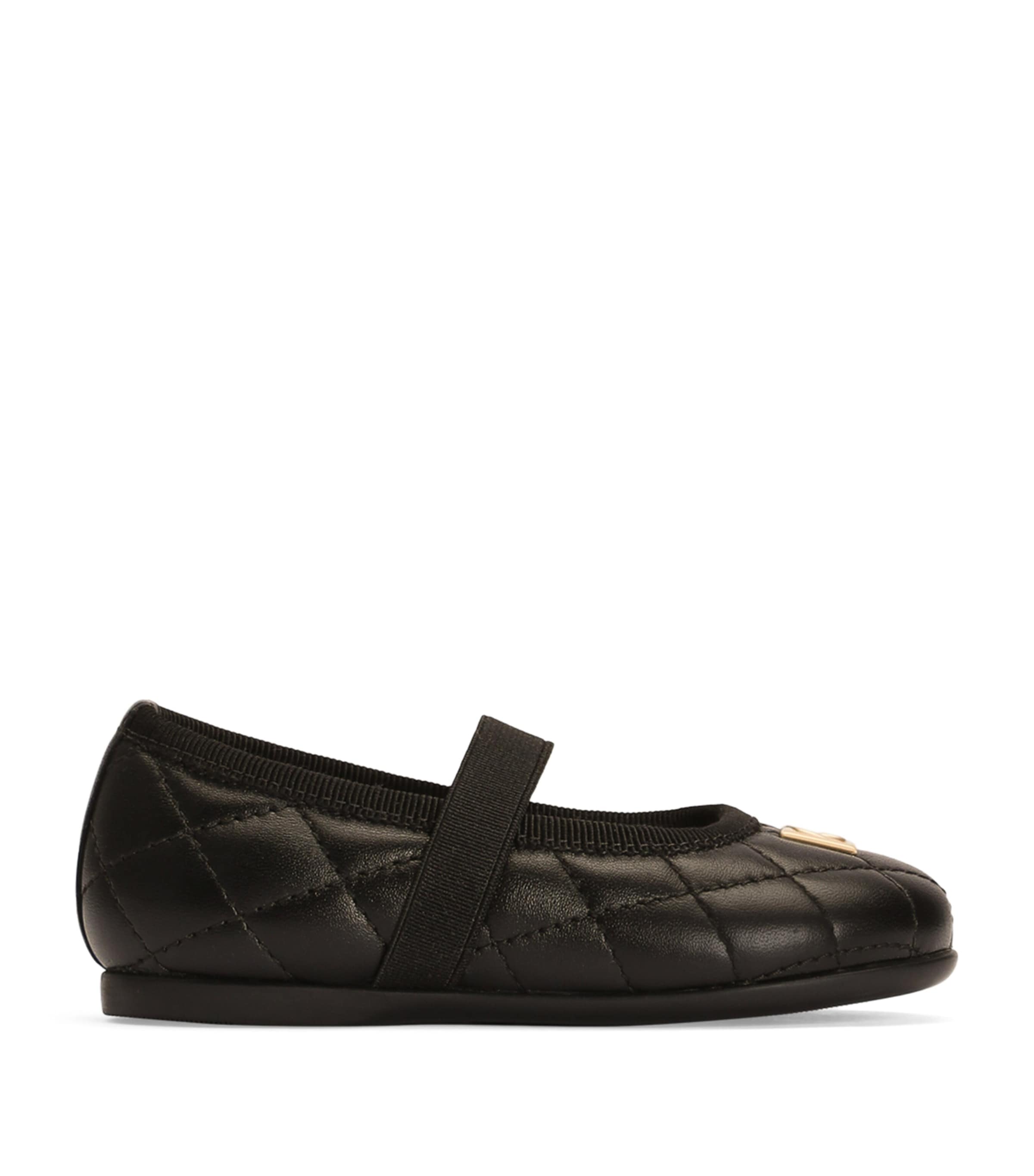 Dolce&Gabbana Kids Leather Quilted Ballet Flats Black/black