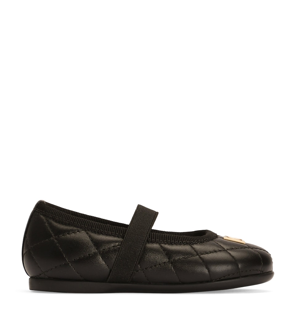 Dolce&Gabbana Kids Leather Quilted Ballet Flats Black/black
