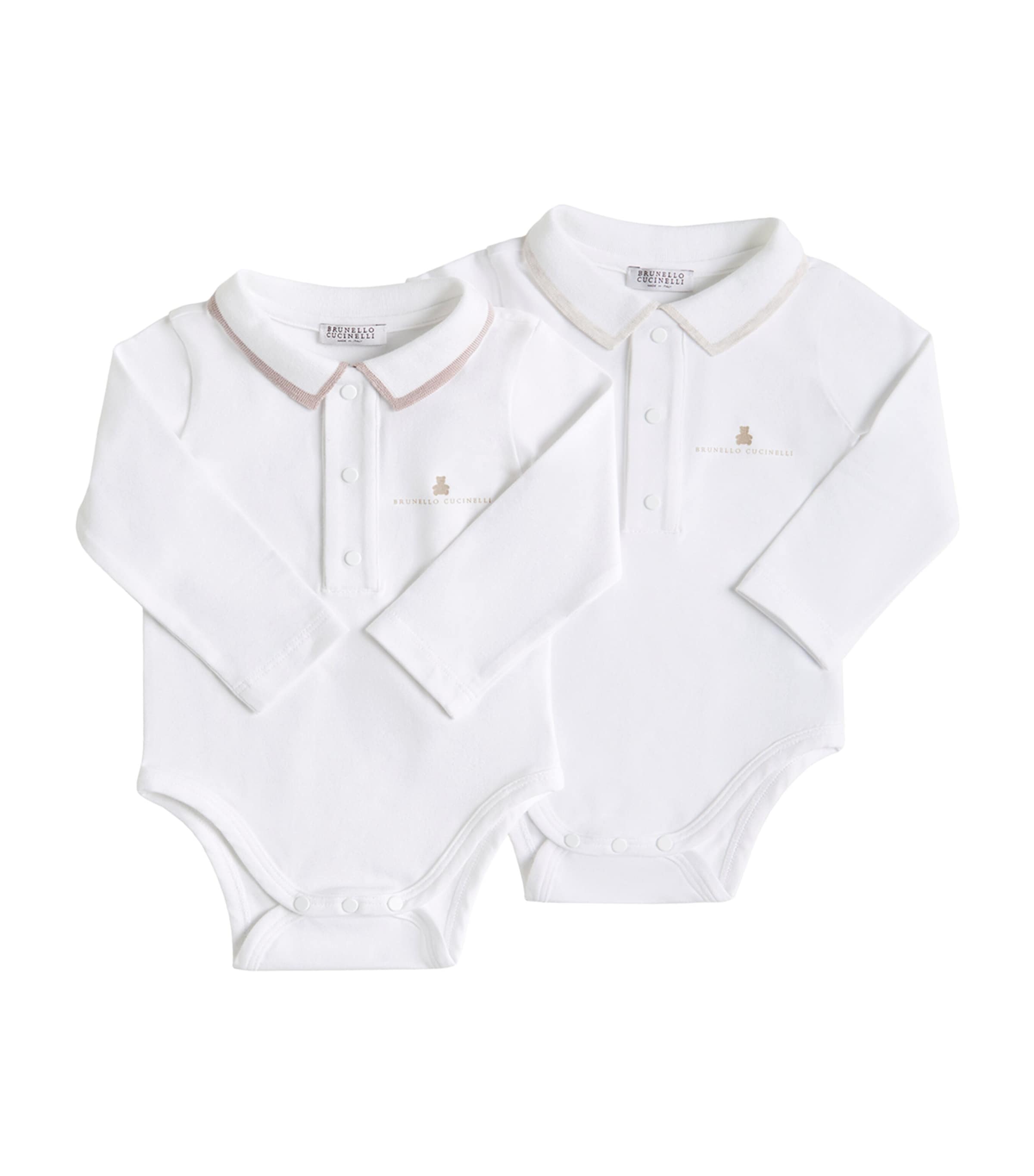 Brunello Cucinelli Kids Set of 2 Stretch-Cotton Baby Bernie Bodysuits (6-18 Months) White