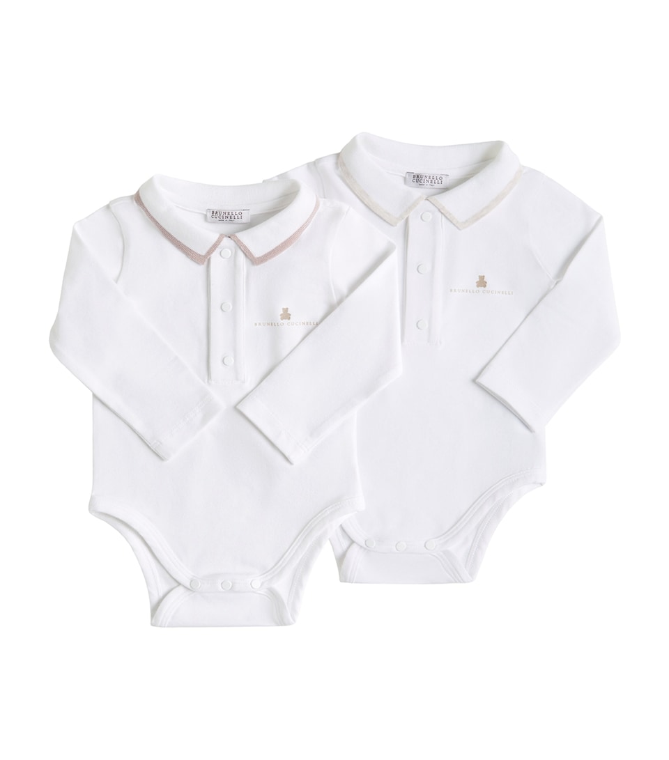 Brunello Cucinelli Kids Set of 2 Stretch-Cotton Baby Bernie Bodysuits (6-18 Months) White