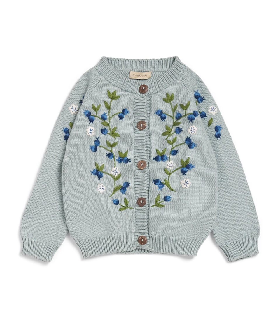 Shirley Bredal Cotton Embroidered Blueberry Cardigan (12 Months - 4 Years) Db Duck Blue