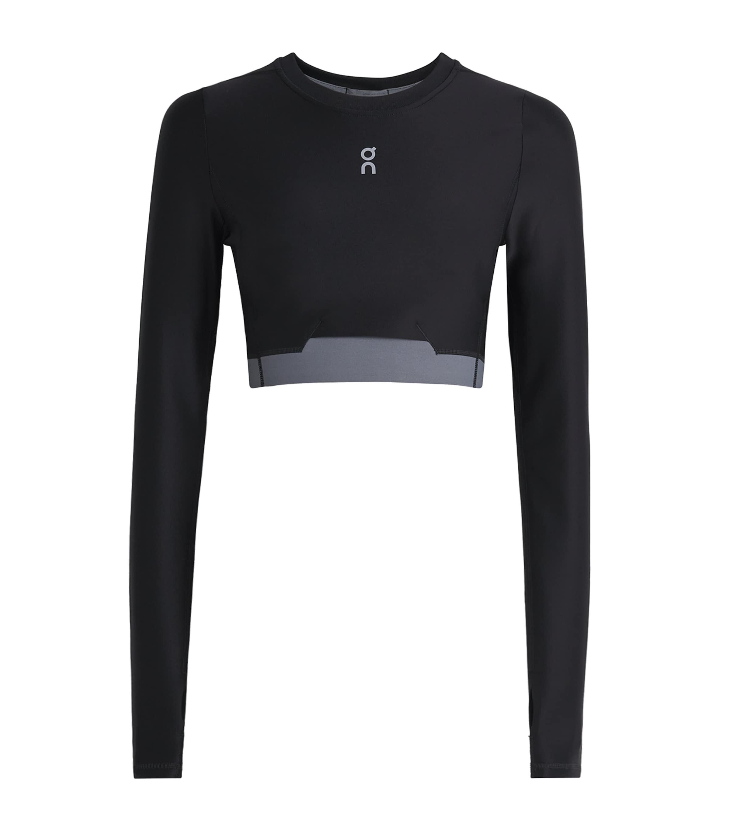 On Womens Train Cropped Long-Sleeve Top Black