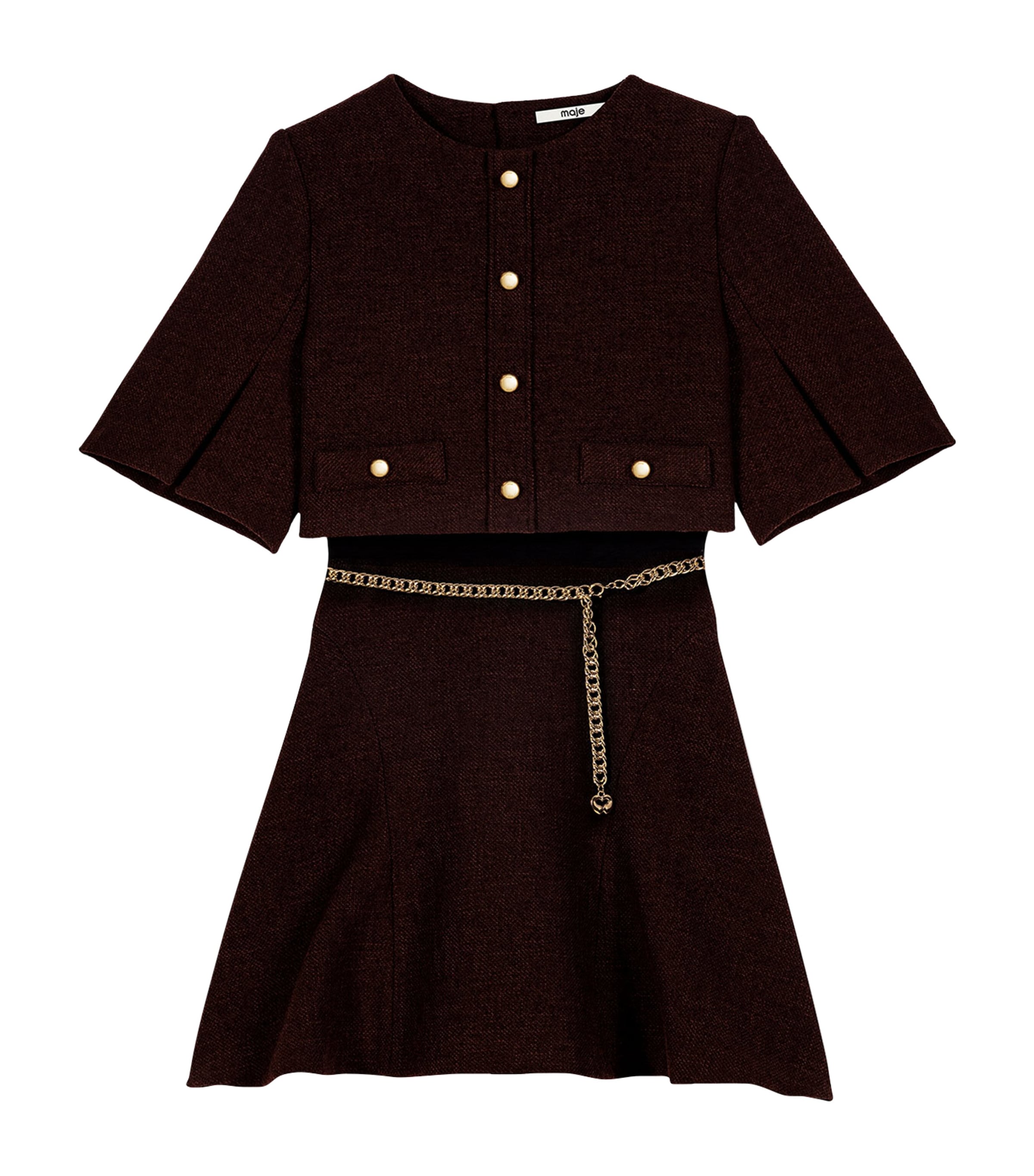 Maje Womens Tweed Mini Dress Dark Brown