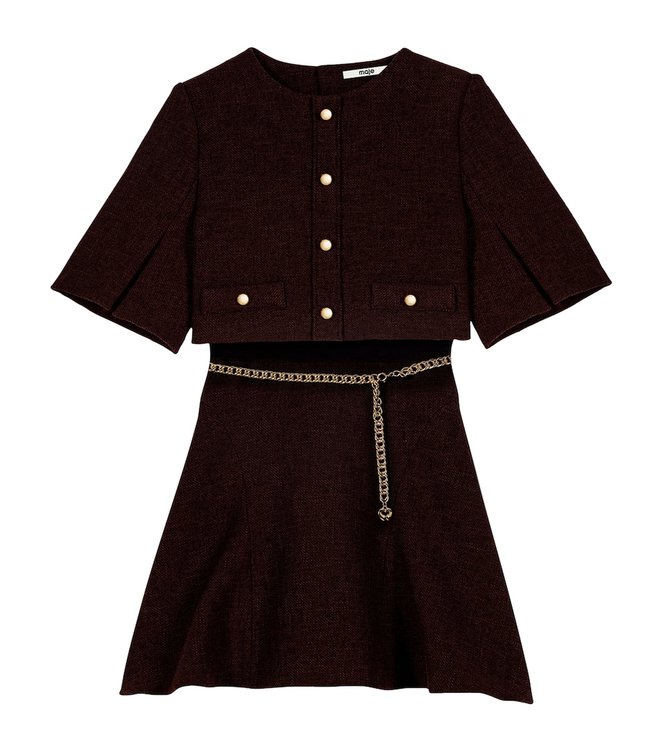 Maje Womens Tweed Mini Dress Dark Brown