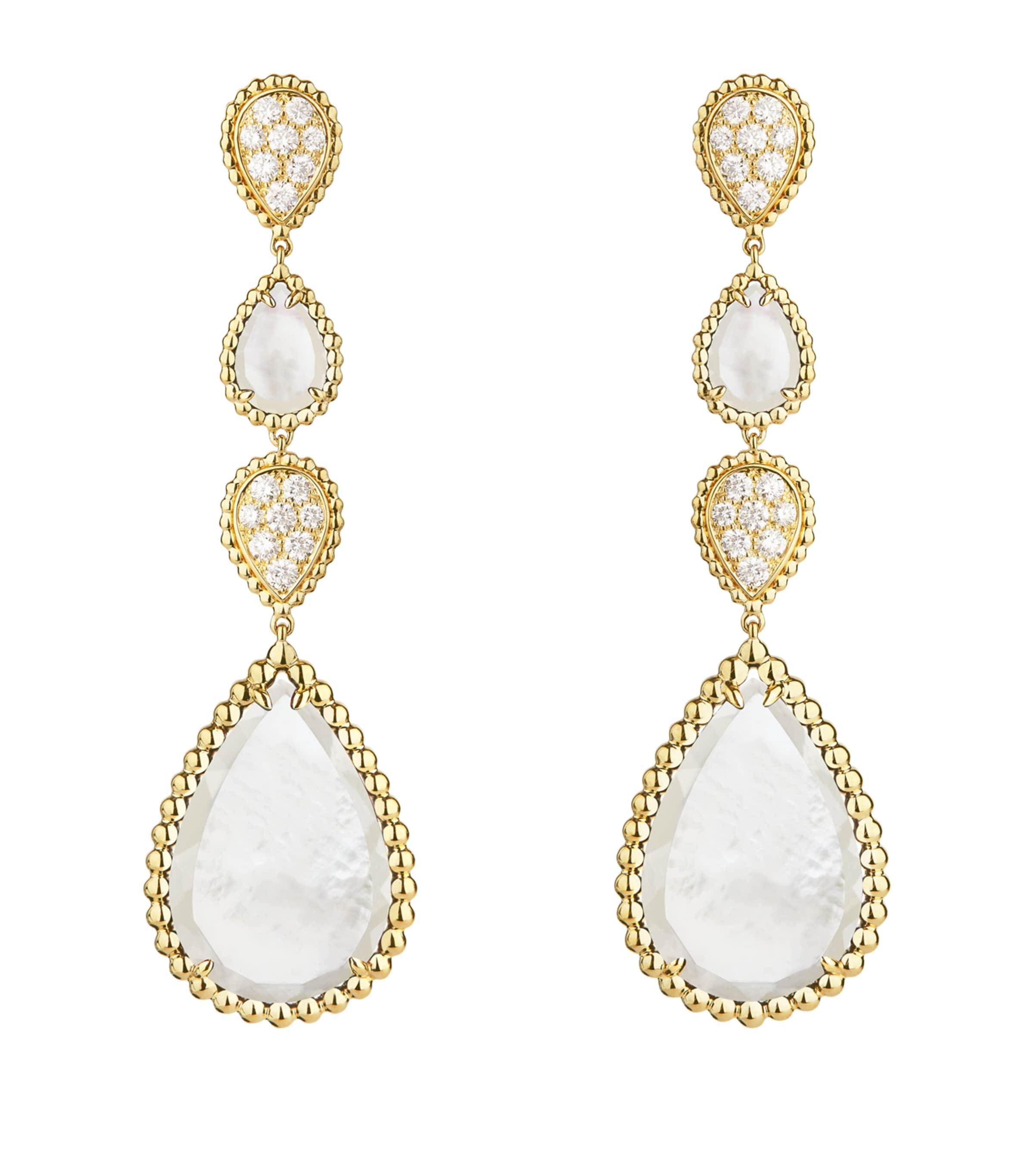Yellow Gold and Mother-of-Pearl Serpent Bohème Pendant Earrings