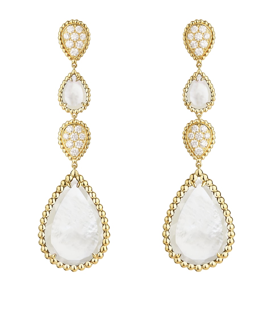 Yellow Gold and Mother-of-Pearl Serpent Bohème Pendant Earrings