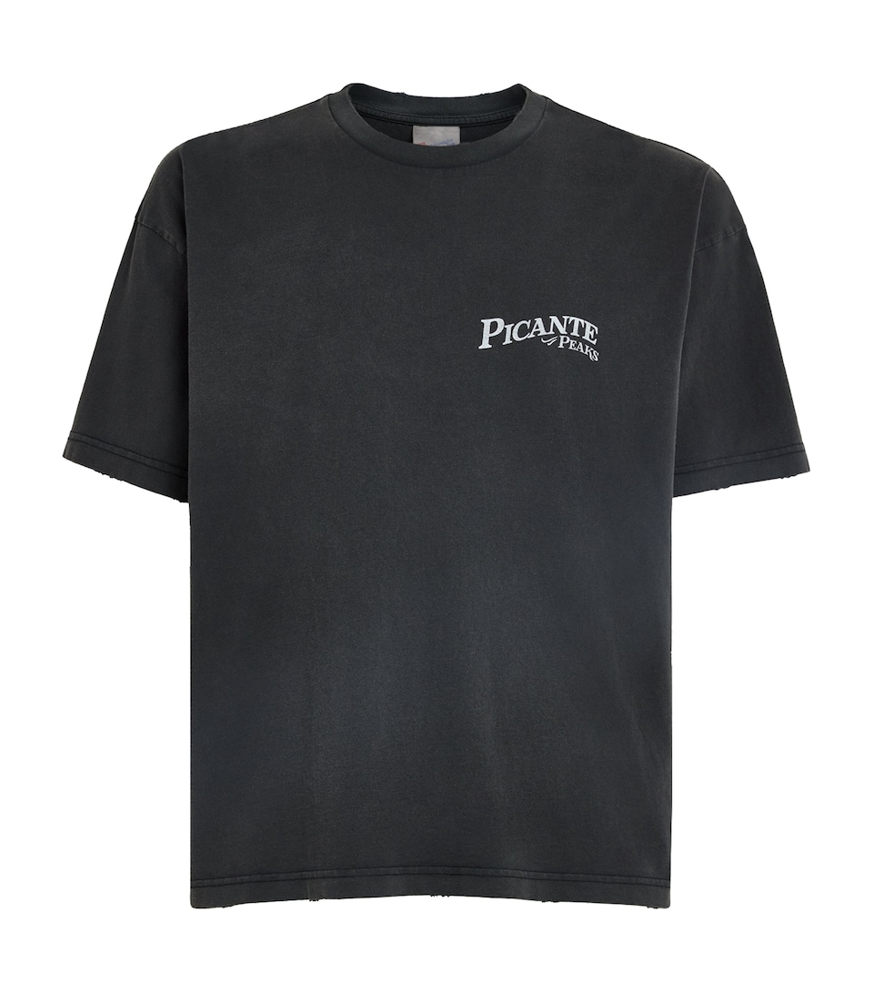 Picante Mens Organic Cotton Peaks Patch Logo T-Shirt Vintage Black