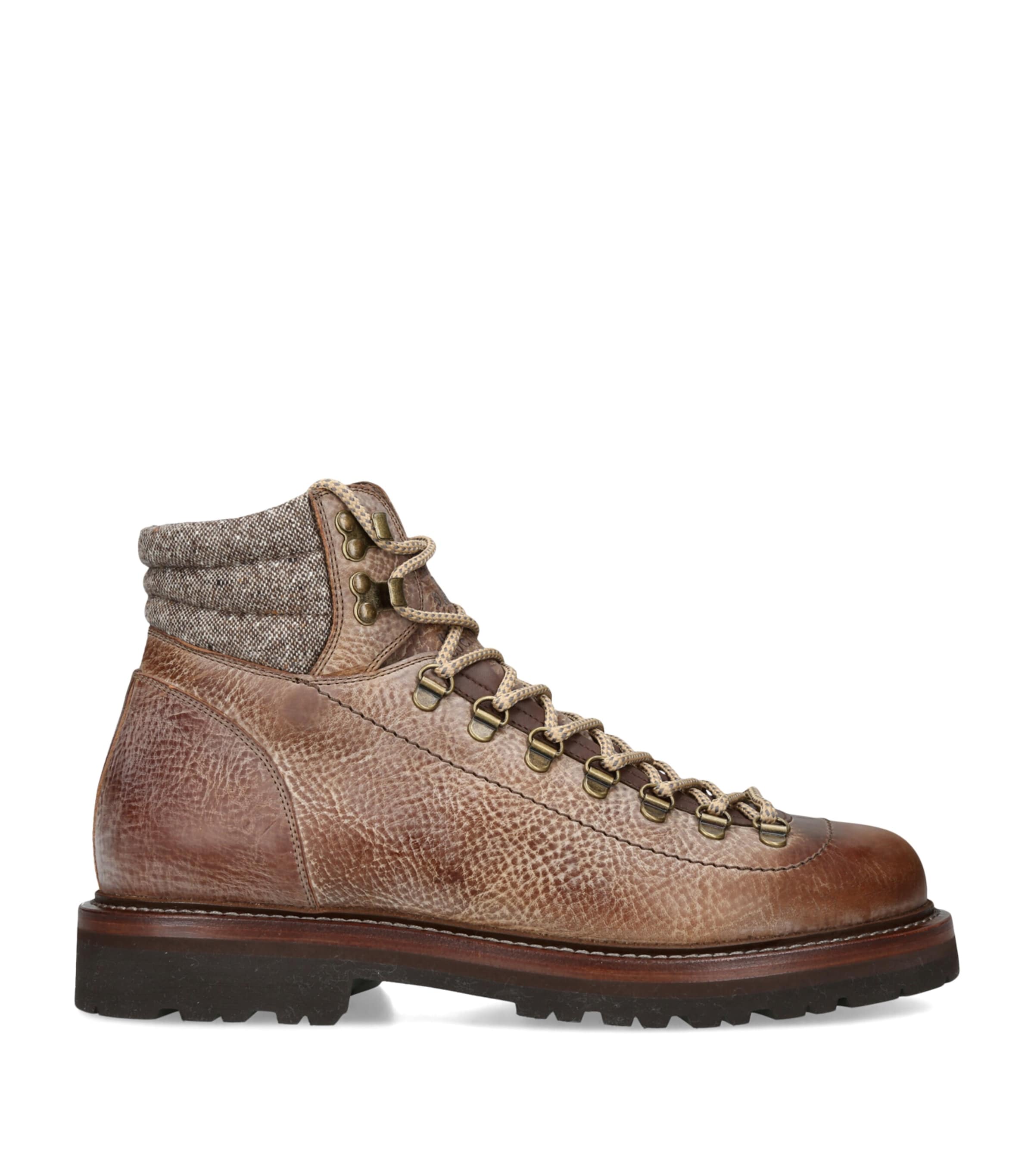 Brunello Cucinelli Leather Lace-Up Hiker Boots Tan