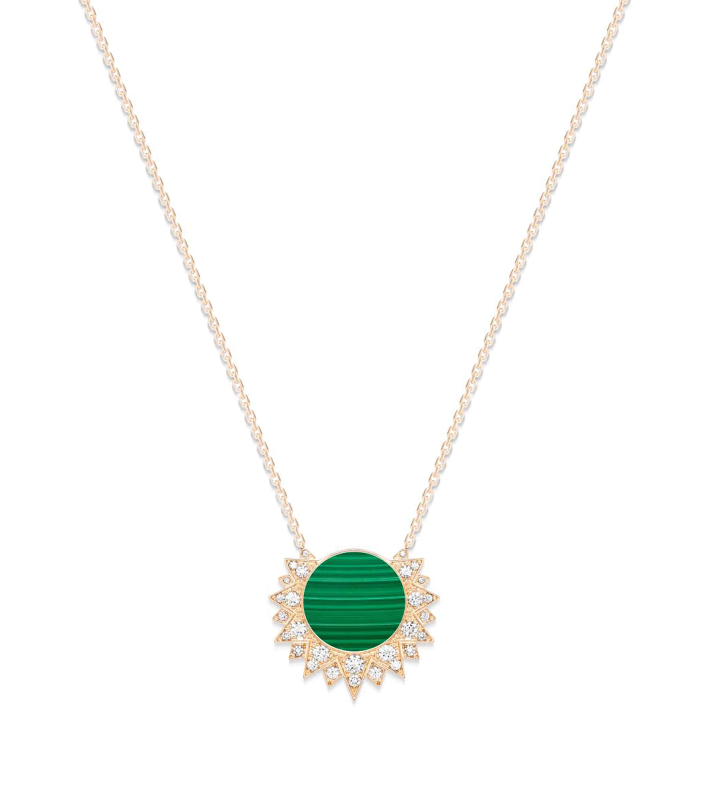 Rose Gold, Diamond and Malachite Sunlight Pendant Necklace