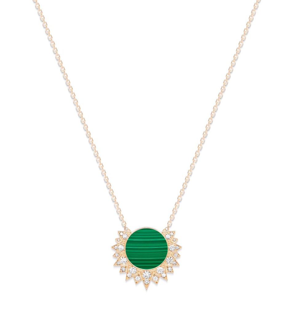 Piaget Rose Gold, Diamond and Malachite Sunlight Pendant Necklace Green