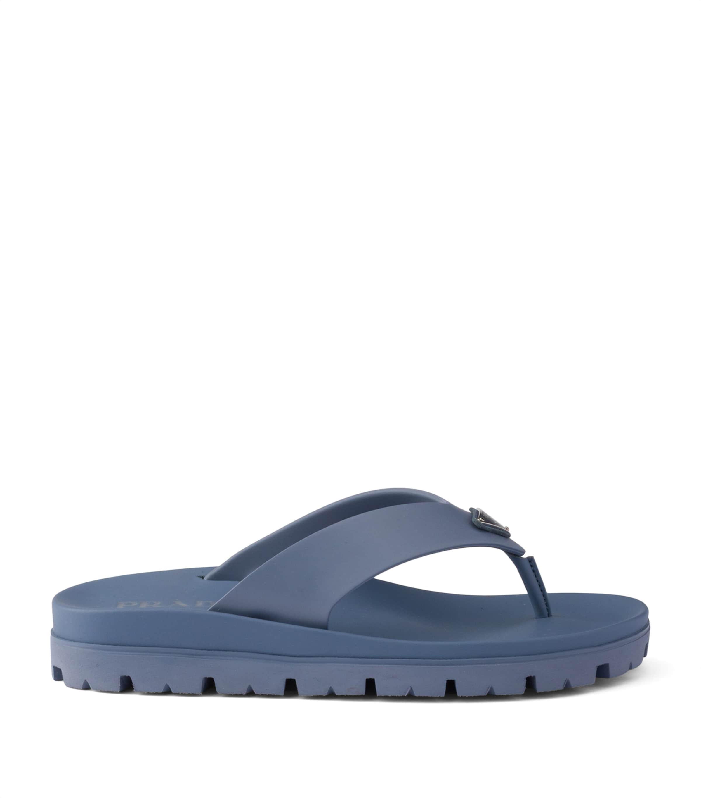 Prada Rubber Logo Thong Sandals Blue