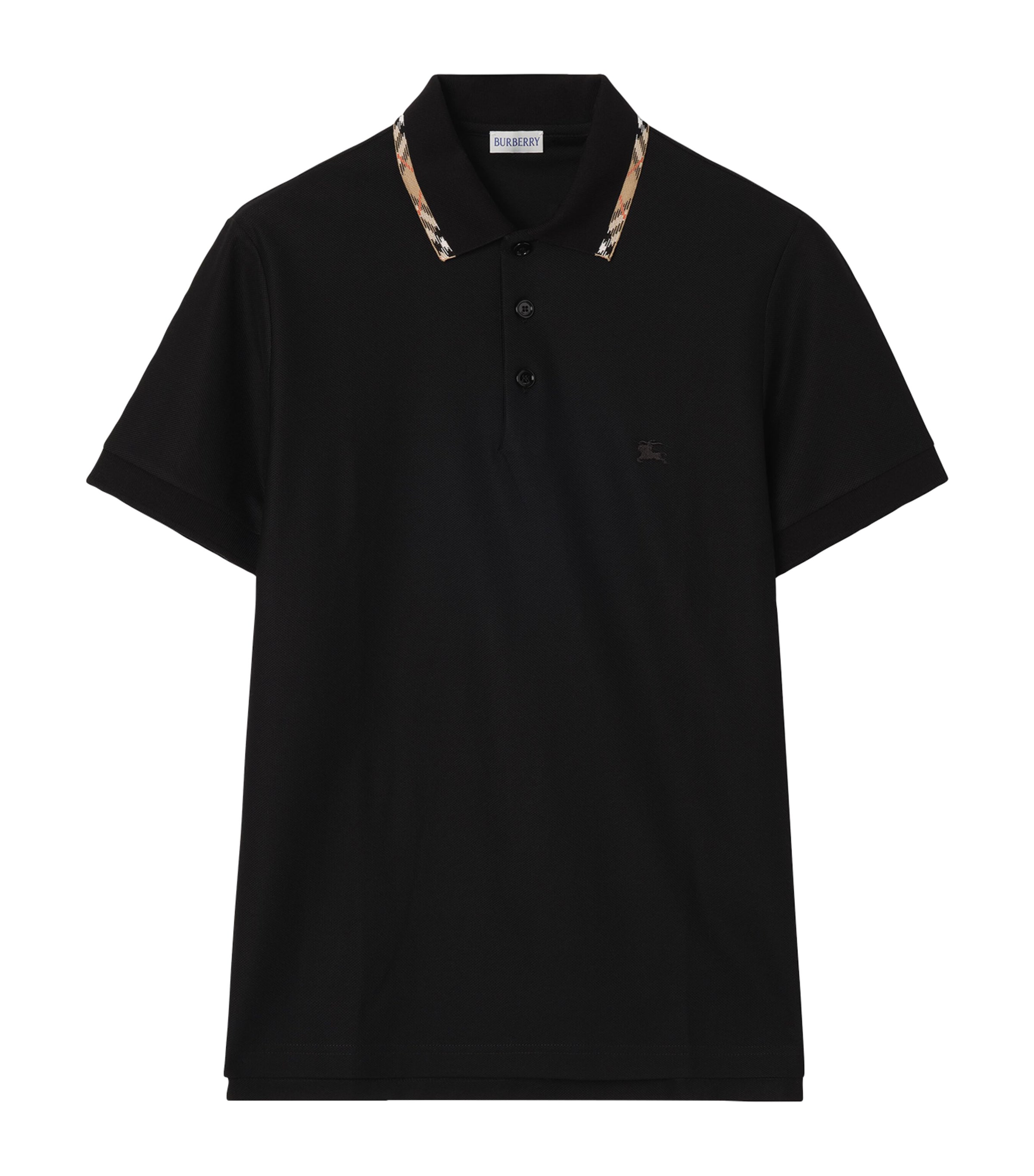 Burberry Mens Check-Trim Polo Shirt Black
