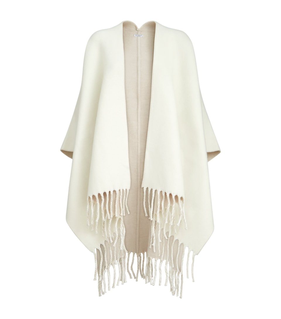 Brunello Cucinelli Womens Wool-Cashmere Reversible Poncho