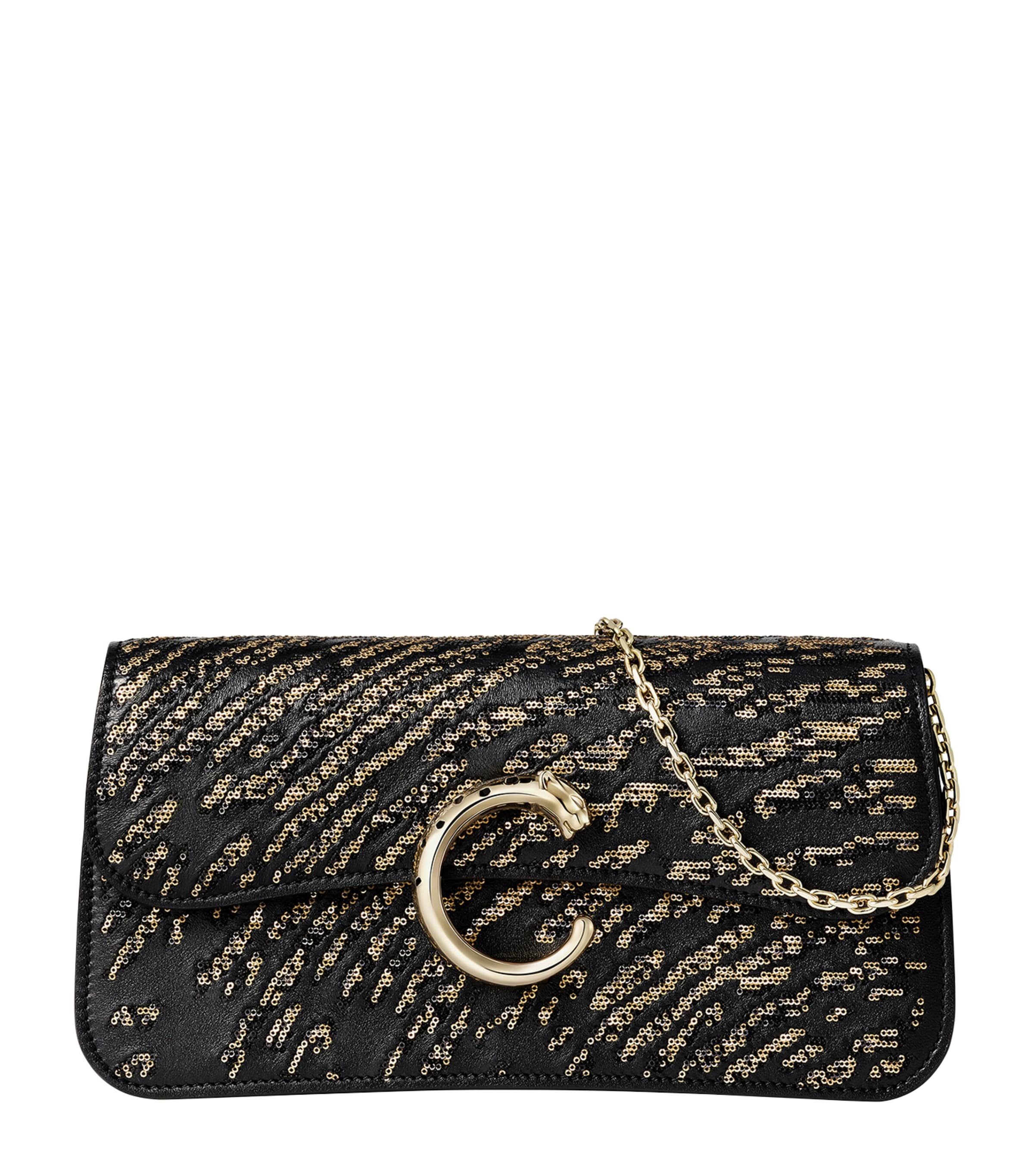 Cartier Mini Sequinned Panthère C de Cartier Chain Bag Black