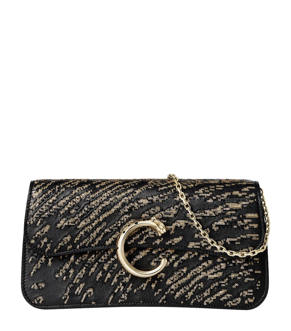Cartier Mini Sequinned Panthère C de Cartier Chain Bag Black