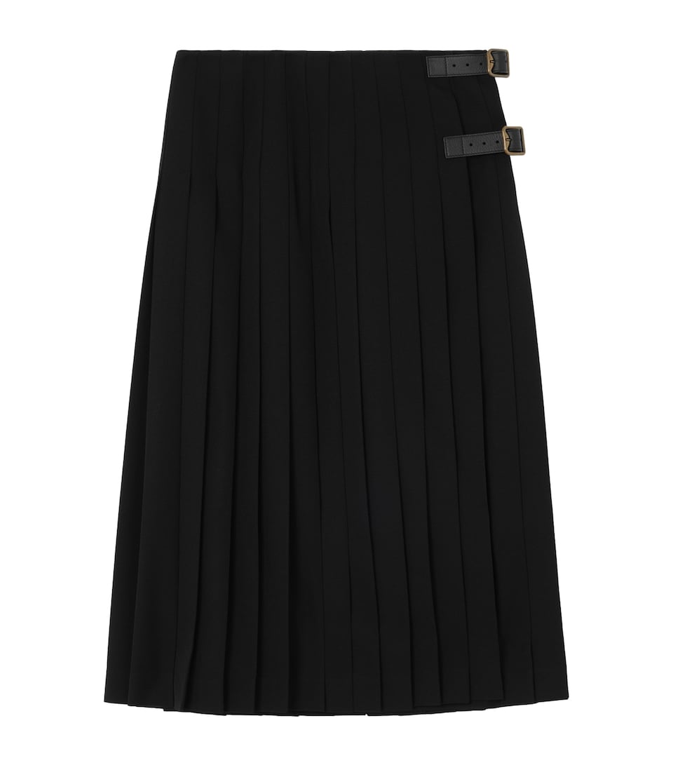 Burberry Womens Wool Pleated Kilt Midi Skirt Black