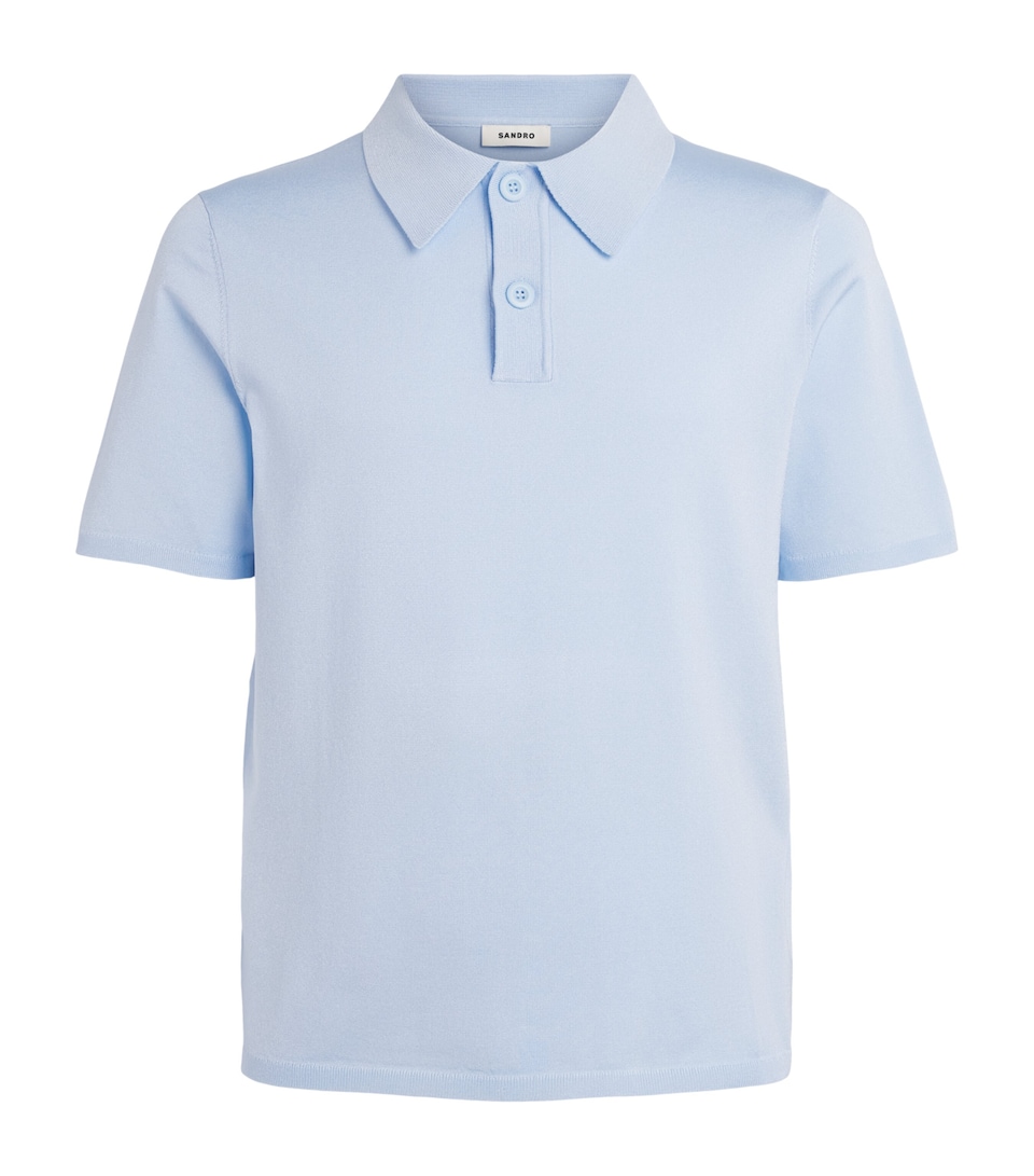Sandro Paris Mens Knitted Polo Shirt Blue Sky