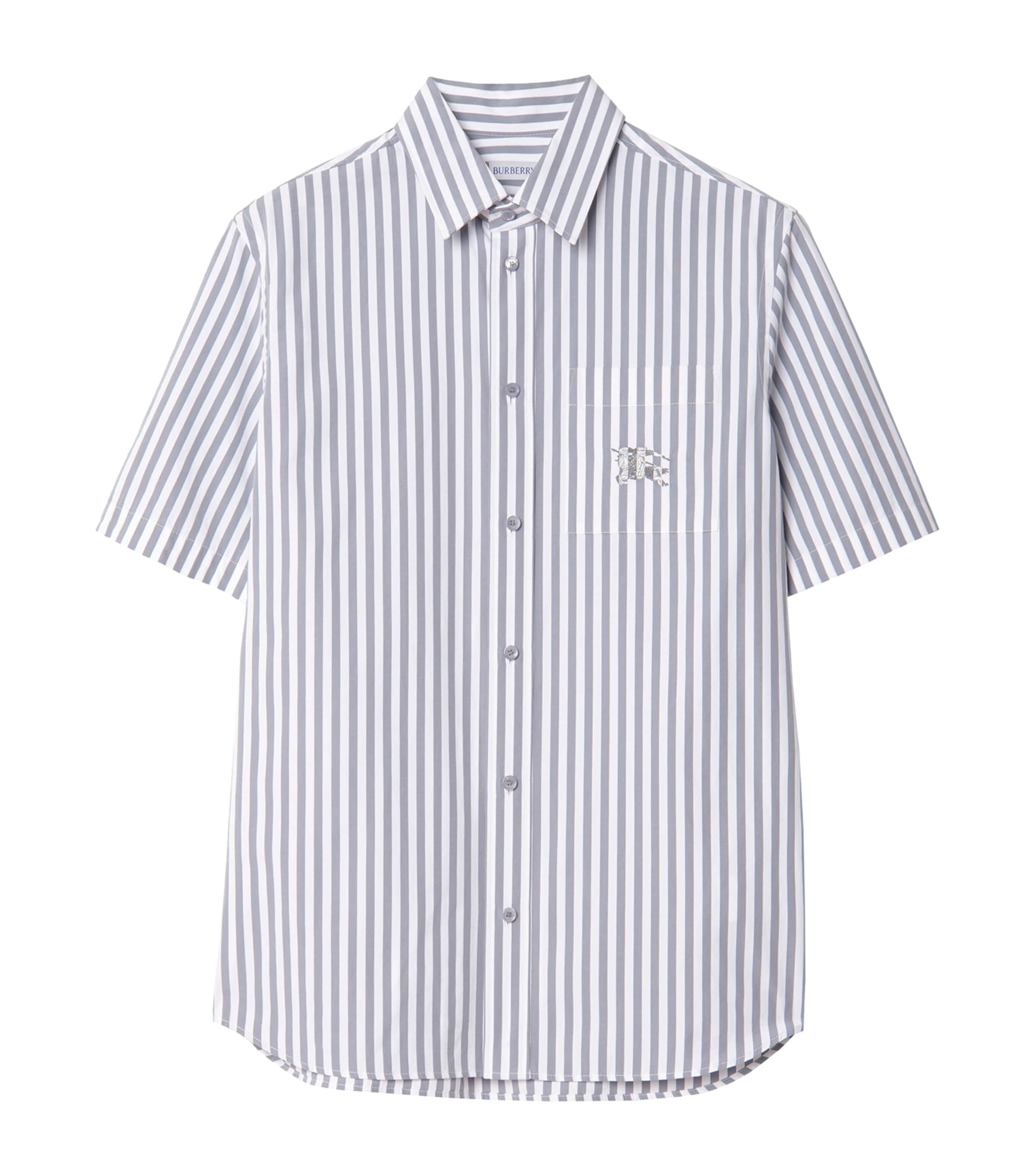 Burberry Mens Poplin Stripe Short Sleeve Shirt Marble Grey/white St