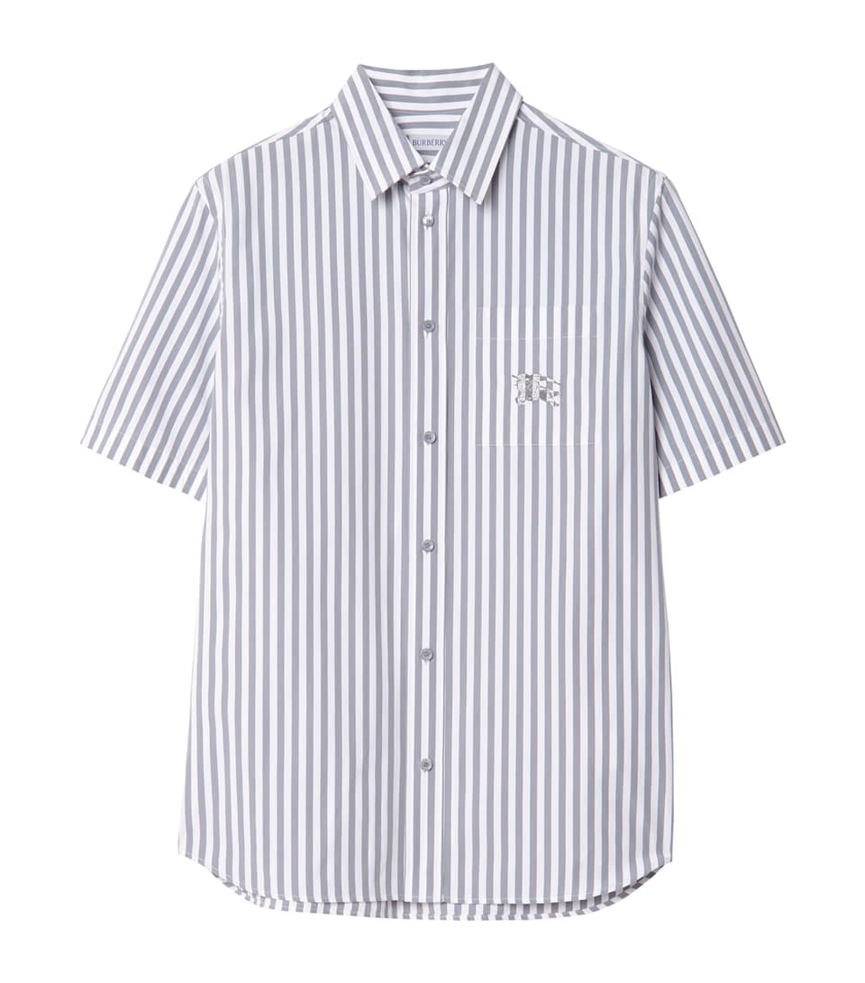 Burberry Mens Poplin Stripe Short Sleeve Shirt Marble Grey/white St