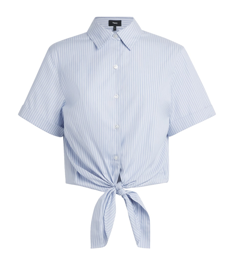 Theory Womens Stripe Tie-Front Shirt Blue Multi