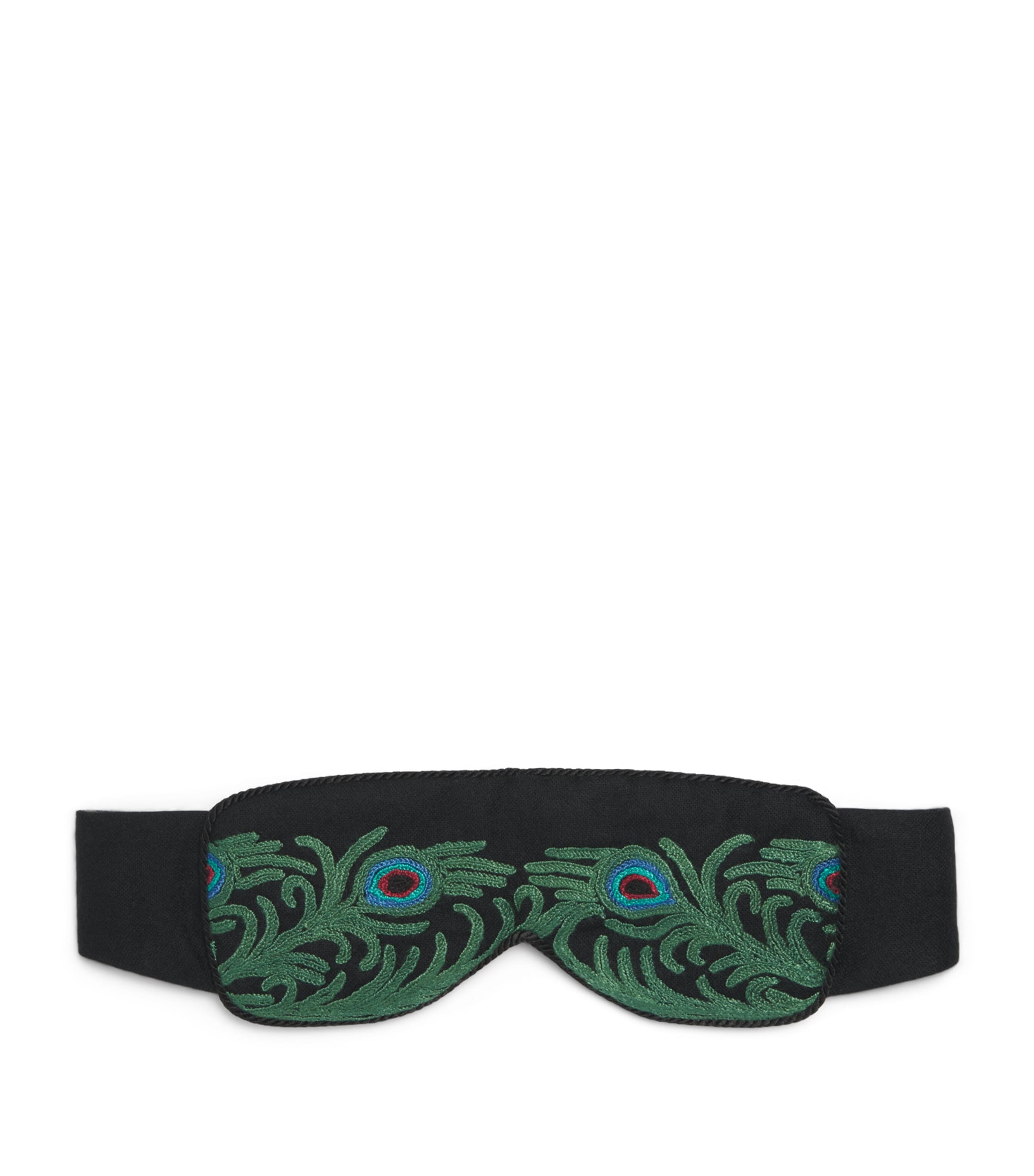Daniel Hanson Mens Cashmere-Vicuña Peacock Sleep Mask Black/green/blue