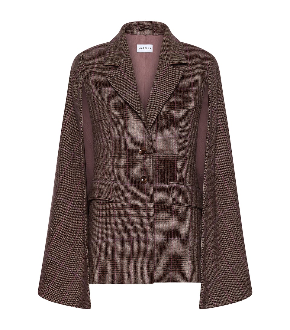 Marella Womens Wool-Blend Check Cape Brown