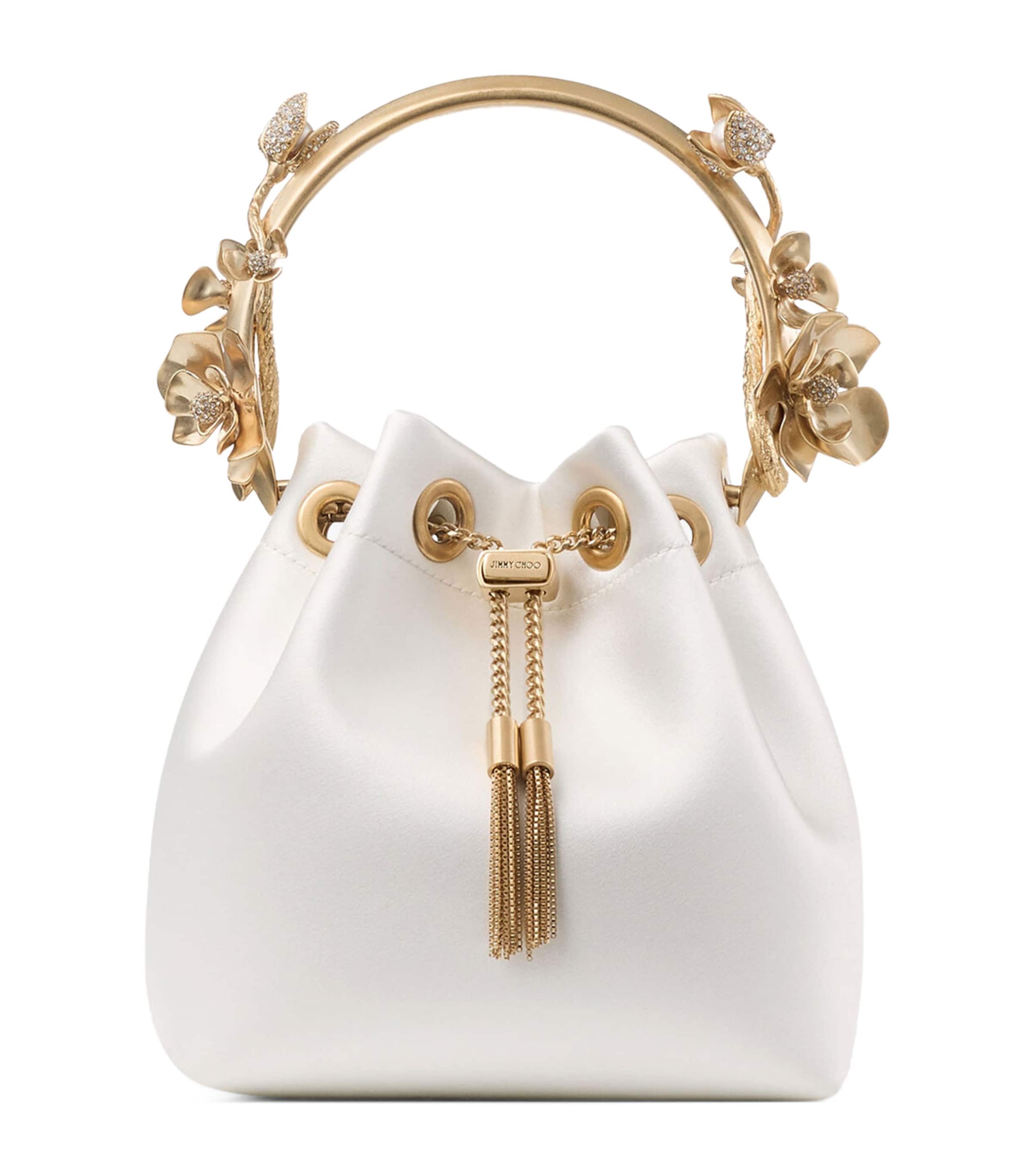 Jimmy Choo Bon Bon Satin Top-Handle Bag Ivory/gold