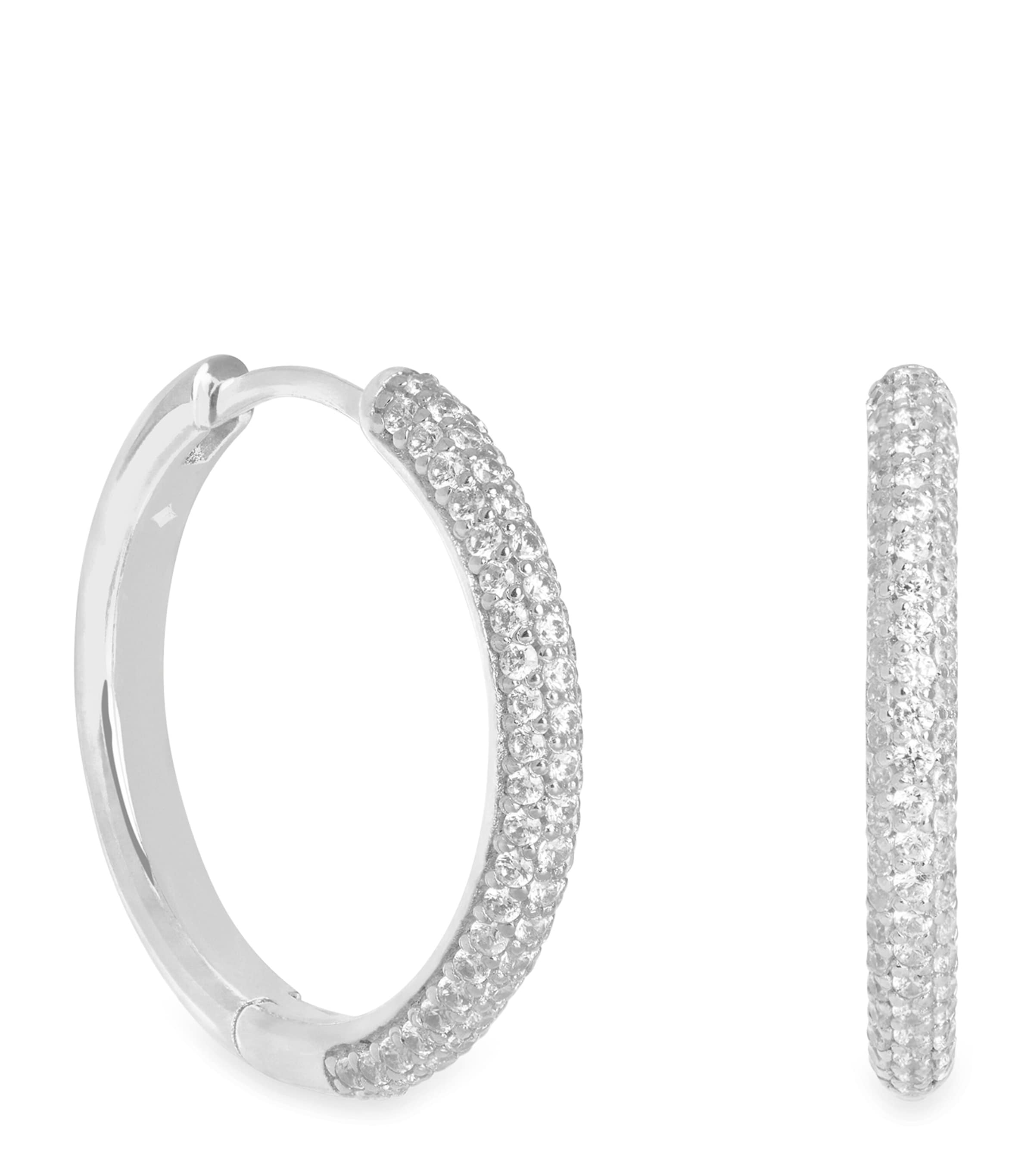 Rhodium-Plated Pavé Essential Hoop Earrings Medium