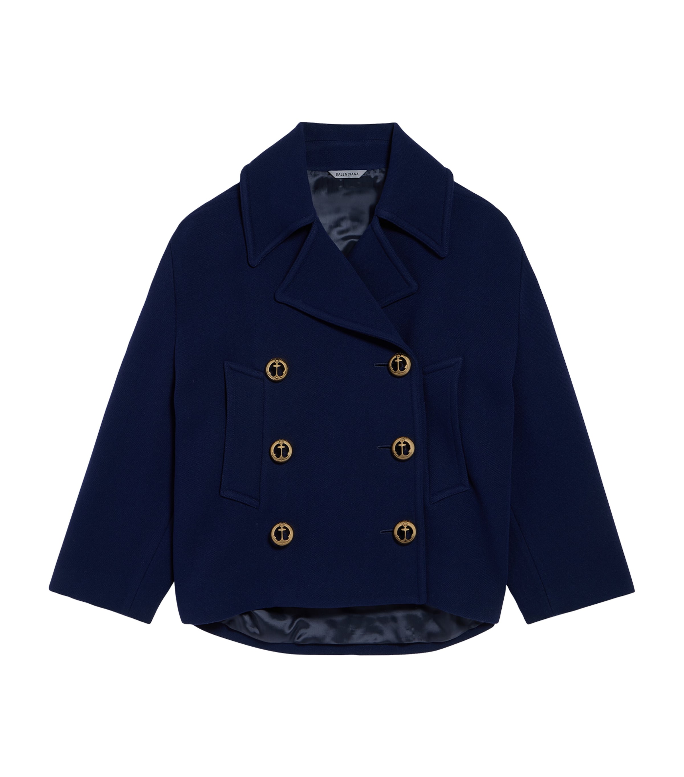 Balenciaga Womens Wool Double-Breasted Pea Coat