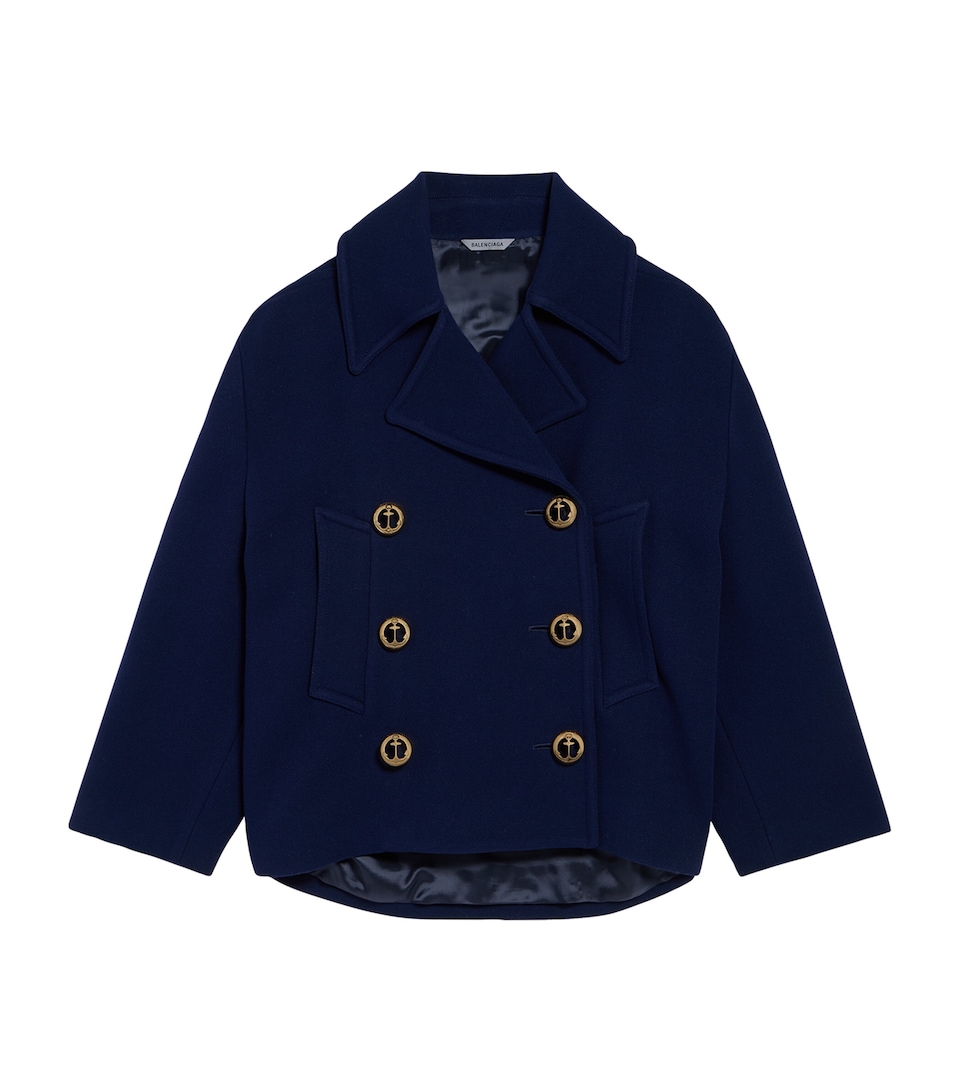 Balenciaga Womens Wool Double-Breasted Pea Coat