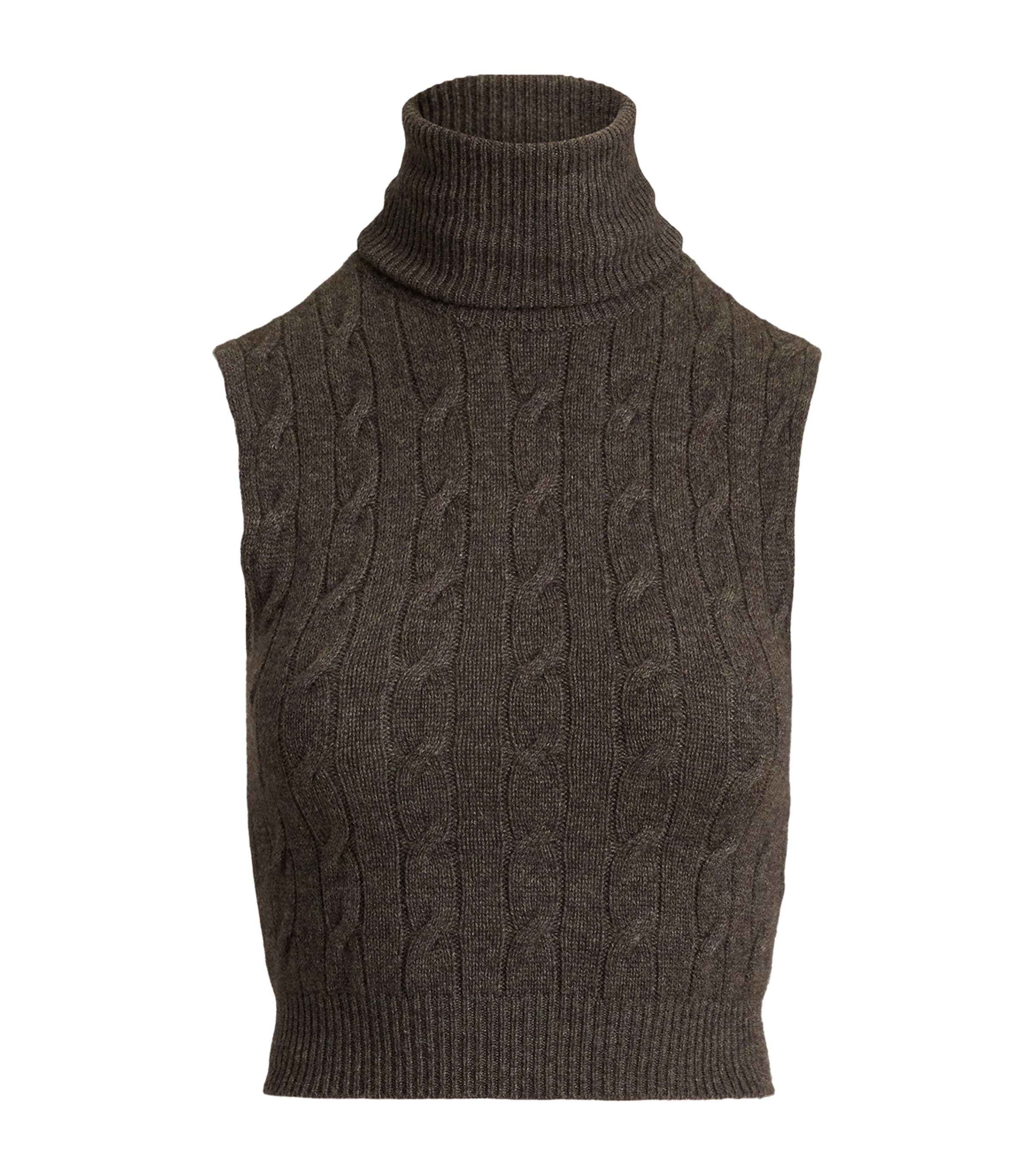 Ralph Lauren Collection Womens Cashmere Cable-Knit Sweater Vest Taupe Grey Melange