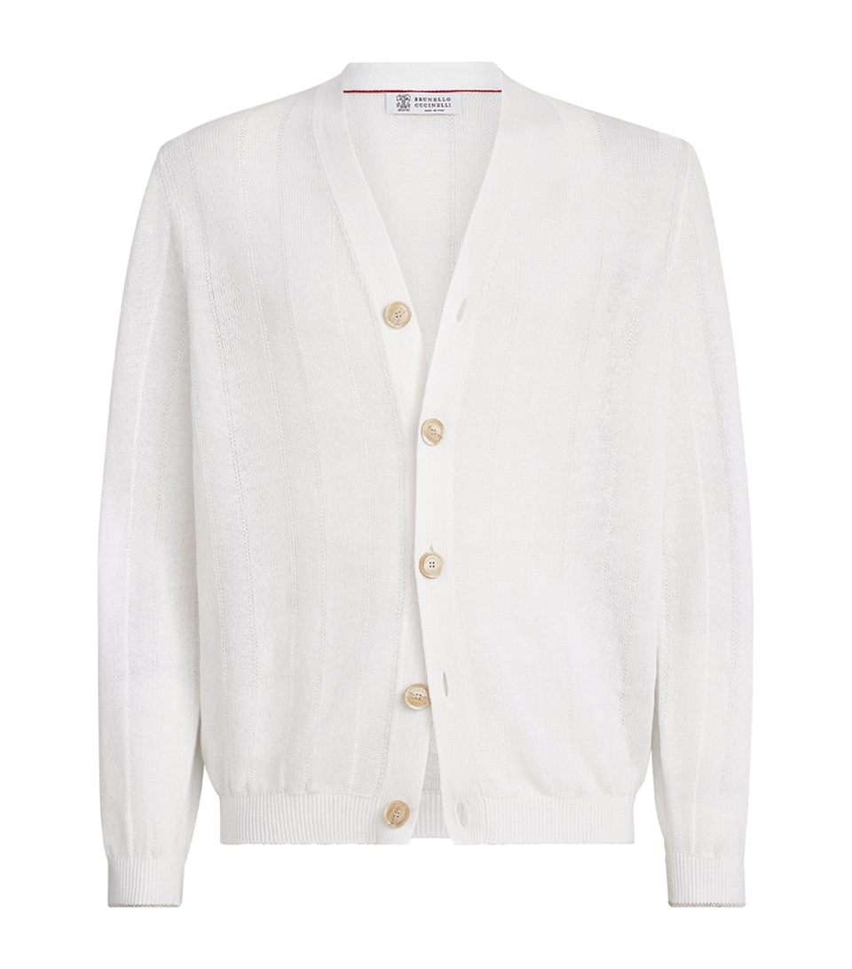 Brunello Cucinelli Mens Linen-Cotton Ribbed Cardigan